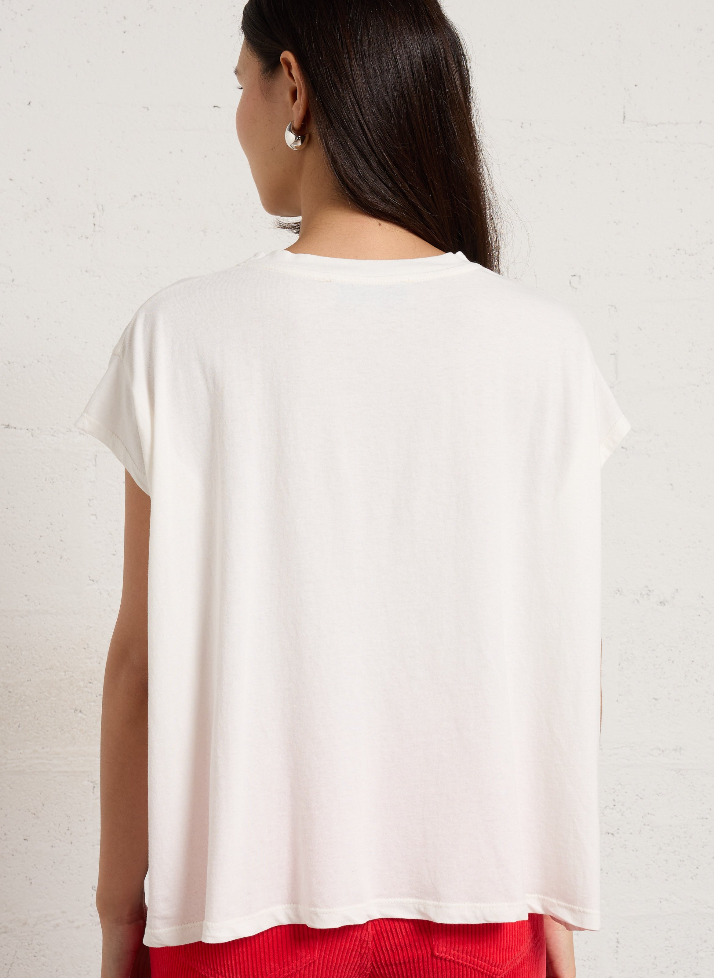 Rundhalsausschnitt T-Shirt mit Print aus Baumwolle TINSELS Weiss