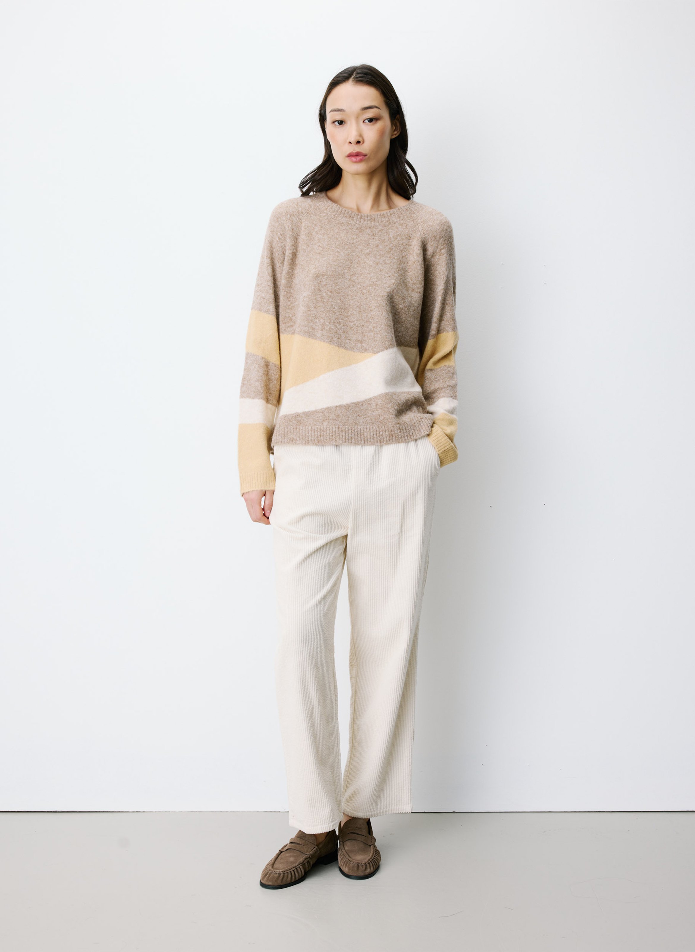 Pull droit col rond en maille jacquard GRACE ET MILA Marron