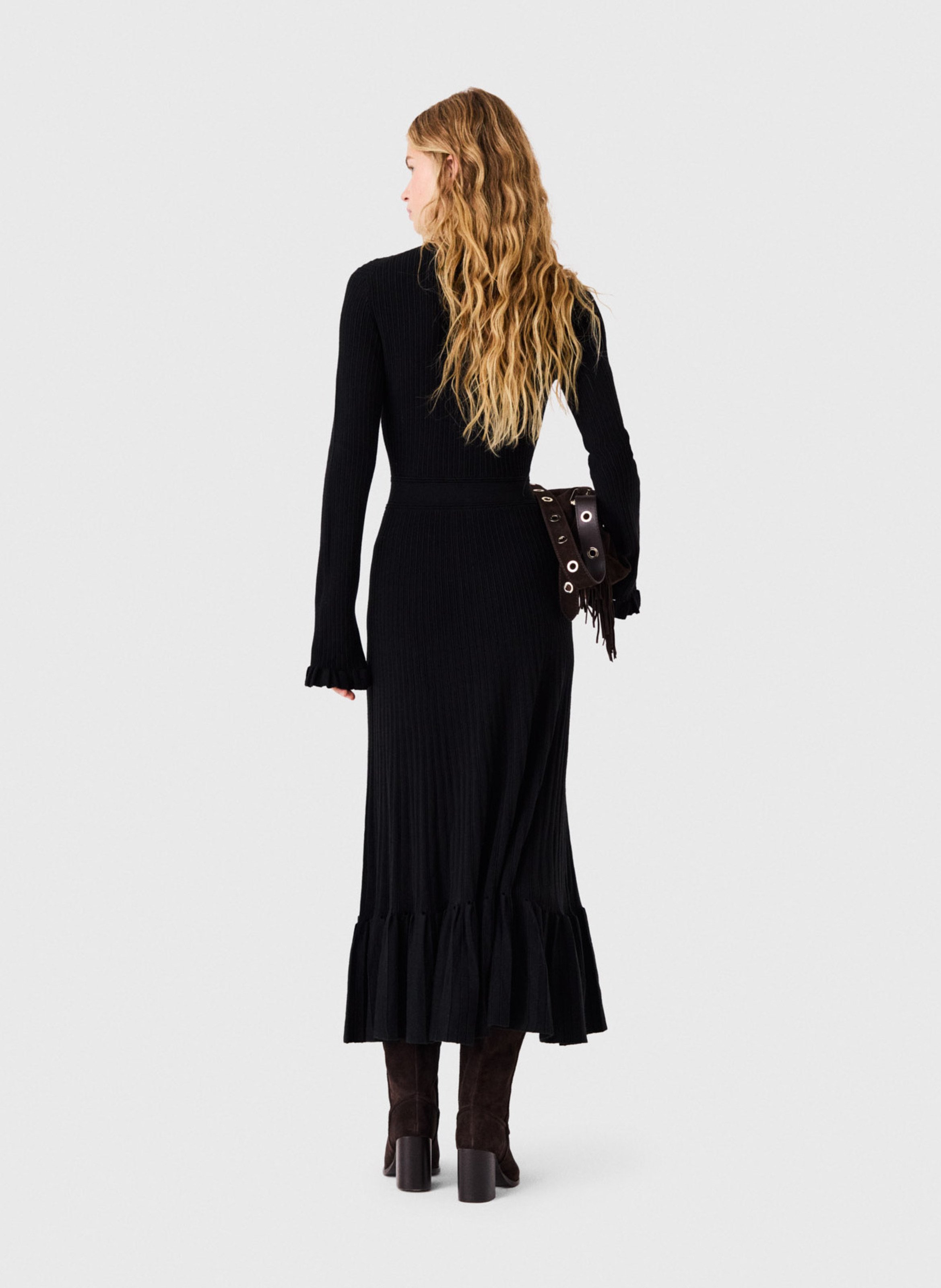 Flared Ribbed Maxi Dress MAJE Black