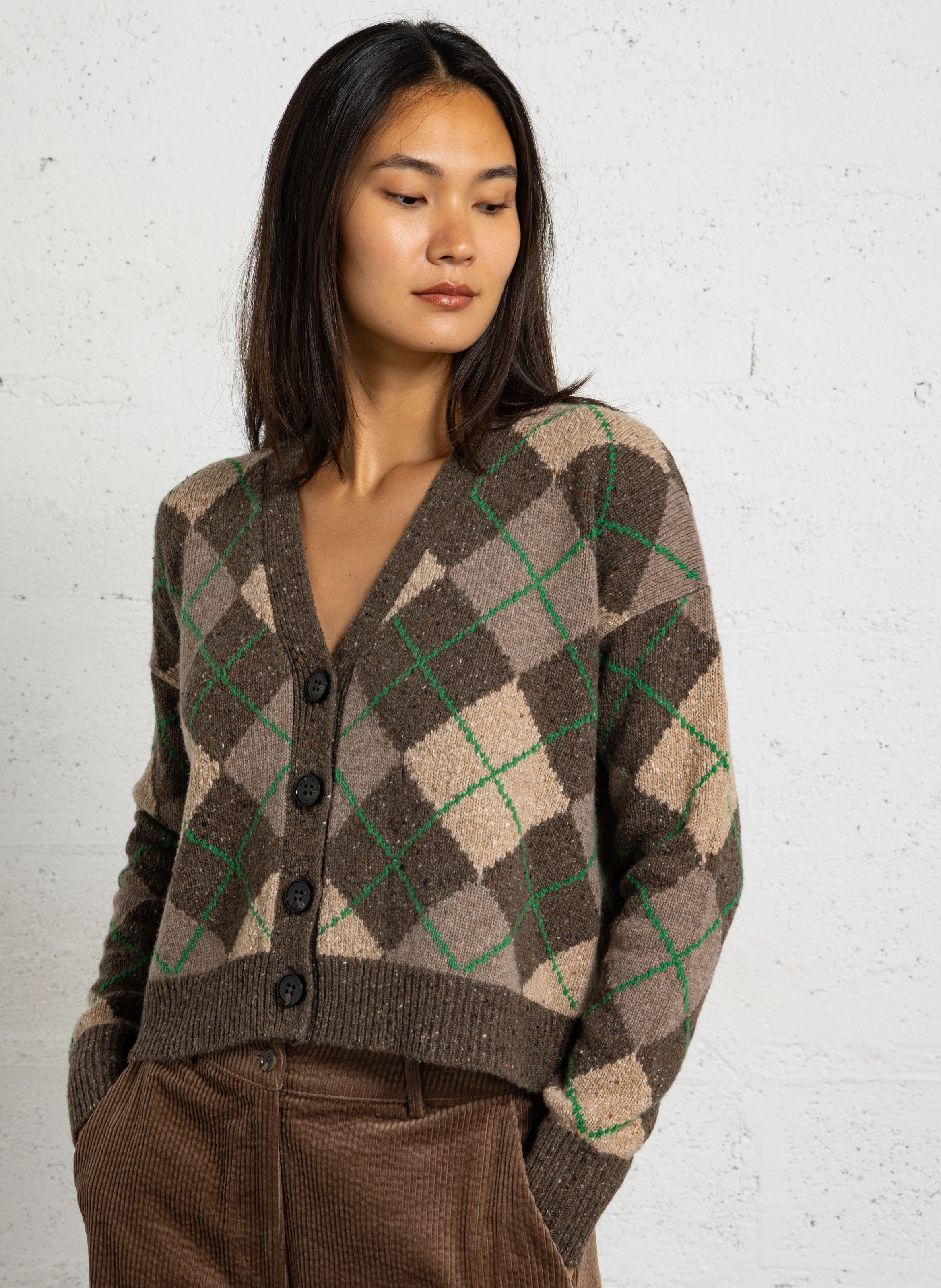 Gerade geschnittener Cardigan mit V-Ausschnitt aus Wollmix MAX MARA WEEK END Beige