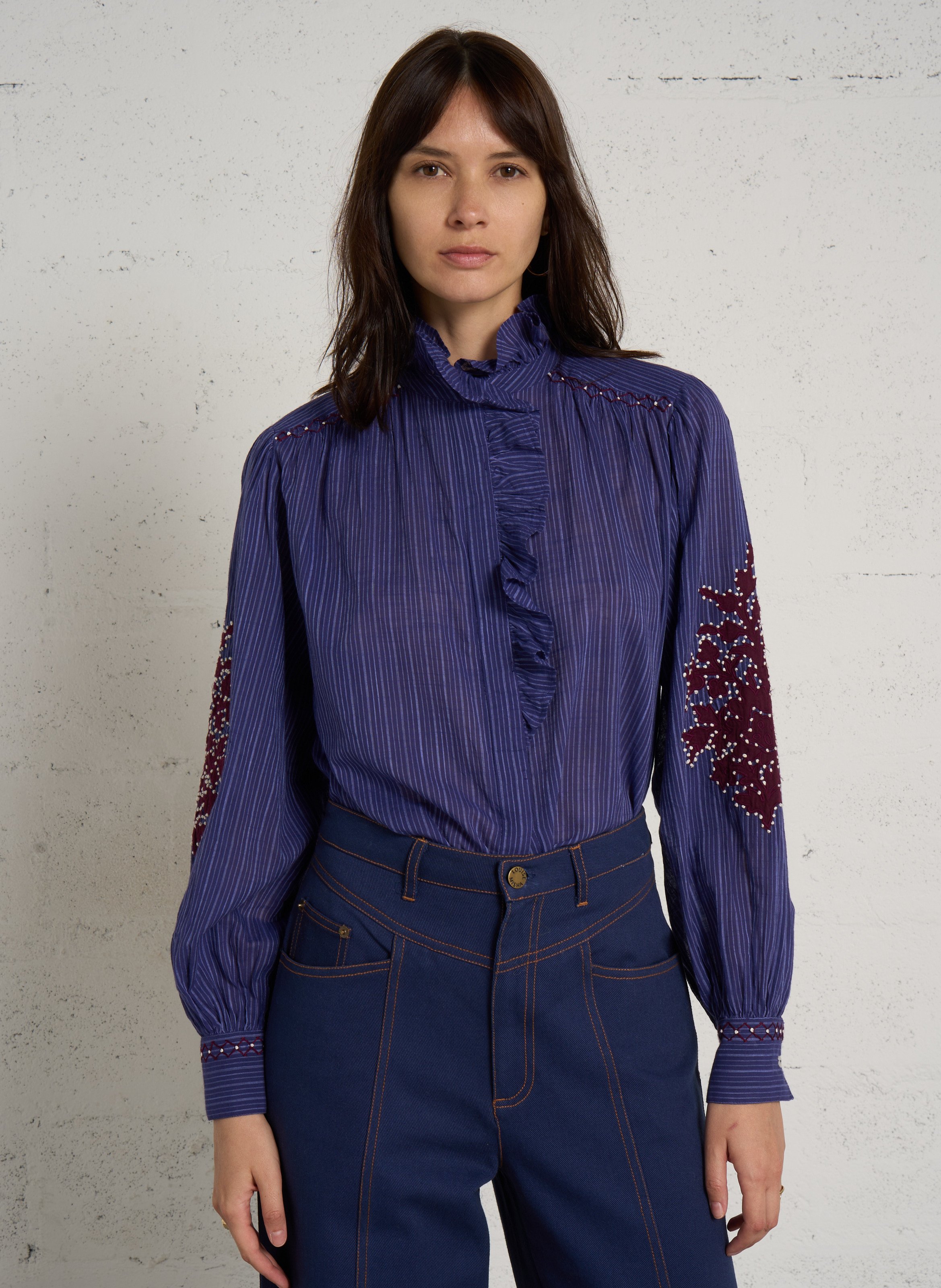 Cotton shirt with ruffled collar LOUISE MISHA Blue