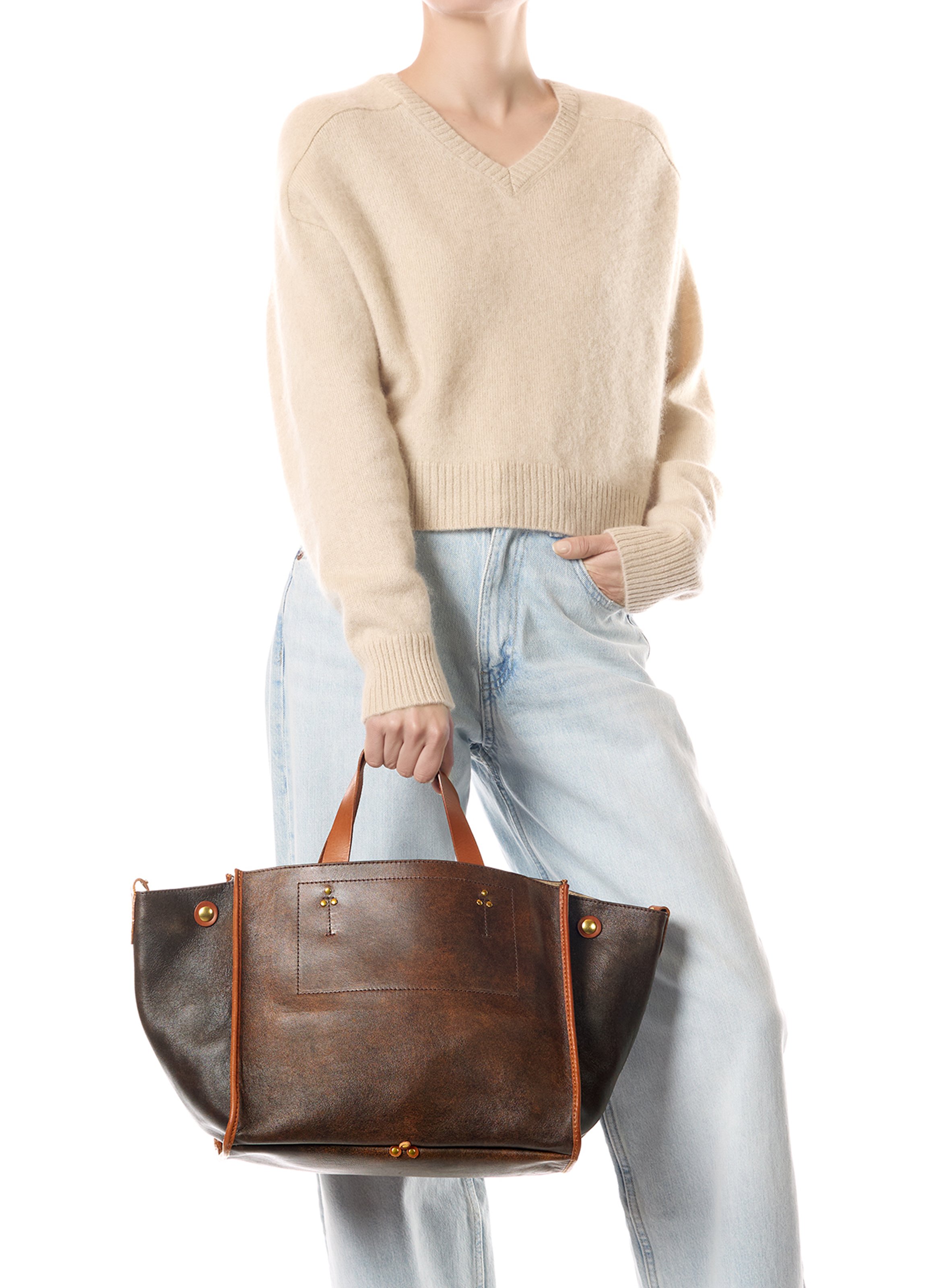 Leather tote bag JEROME DREYFUSS Brown
