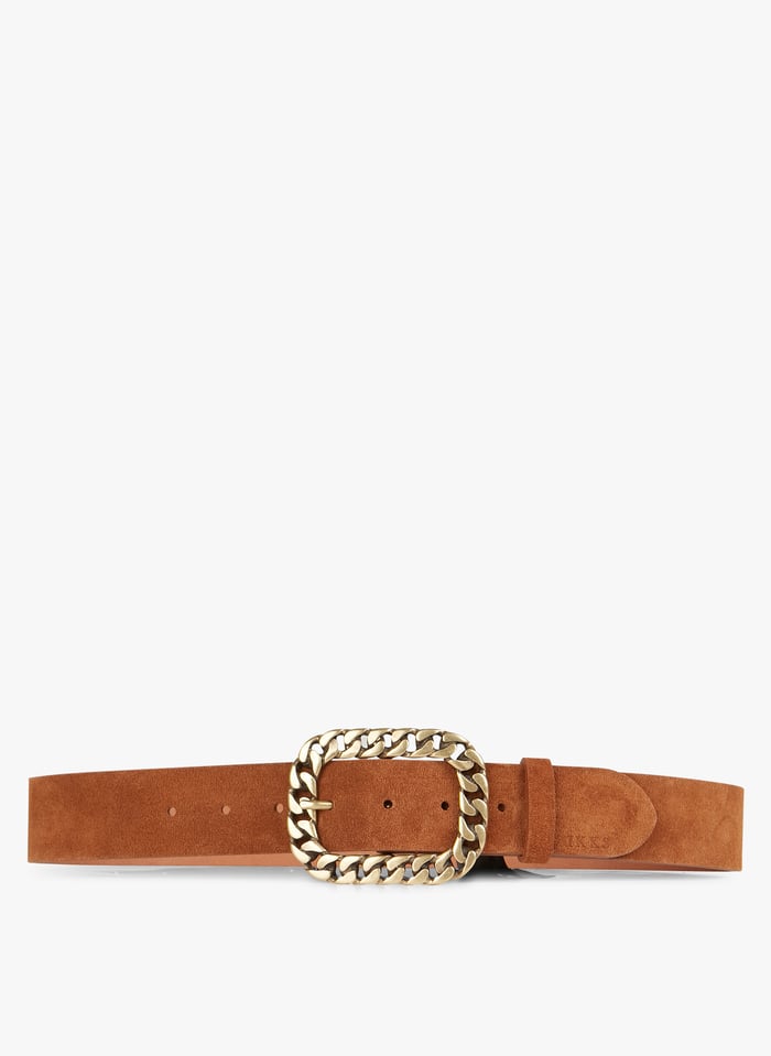Ceinture Boucle En Cuir Velours Camel Ikks Femme Place des