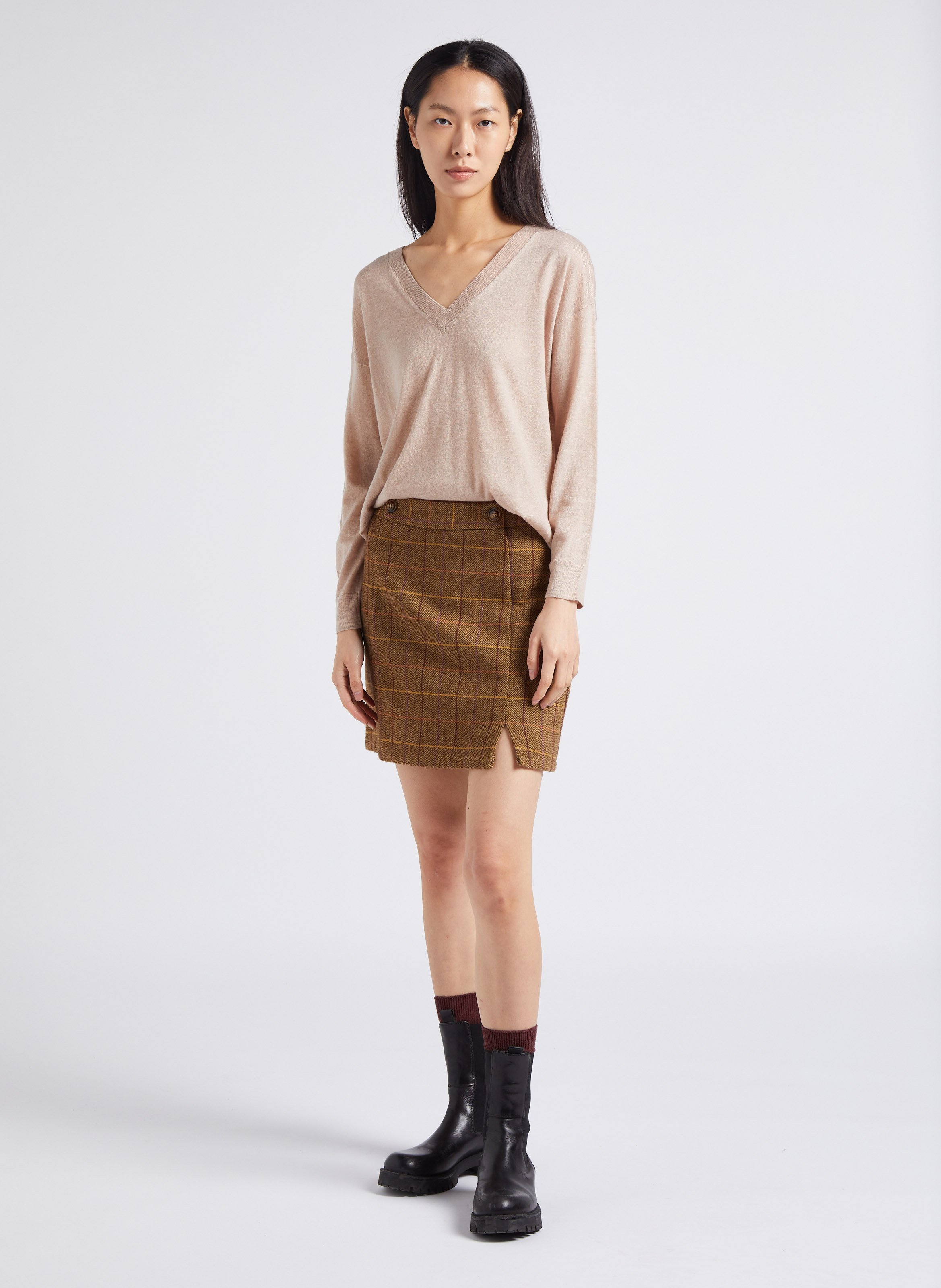 Jupe courte à carreaux LA PETITE ETOILE Marron