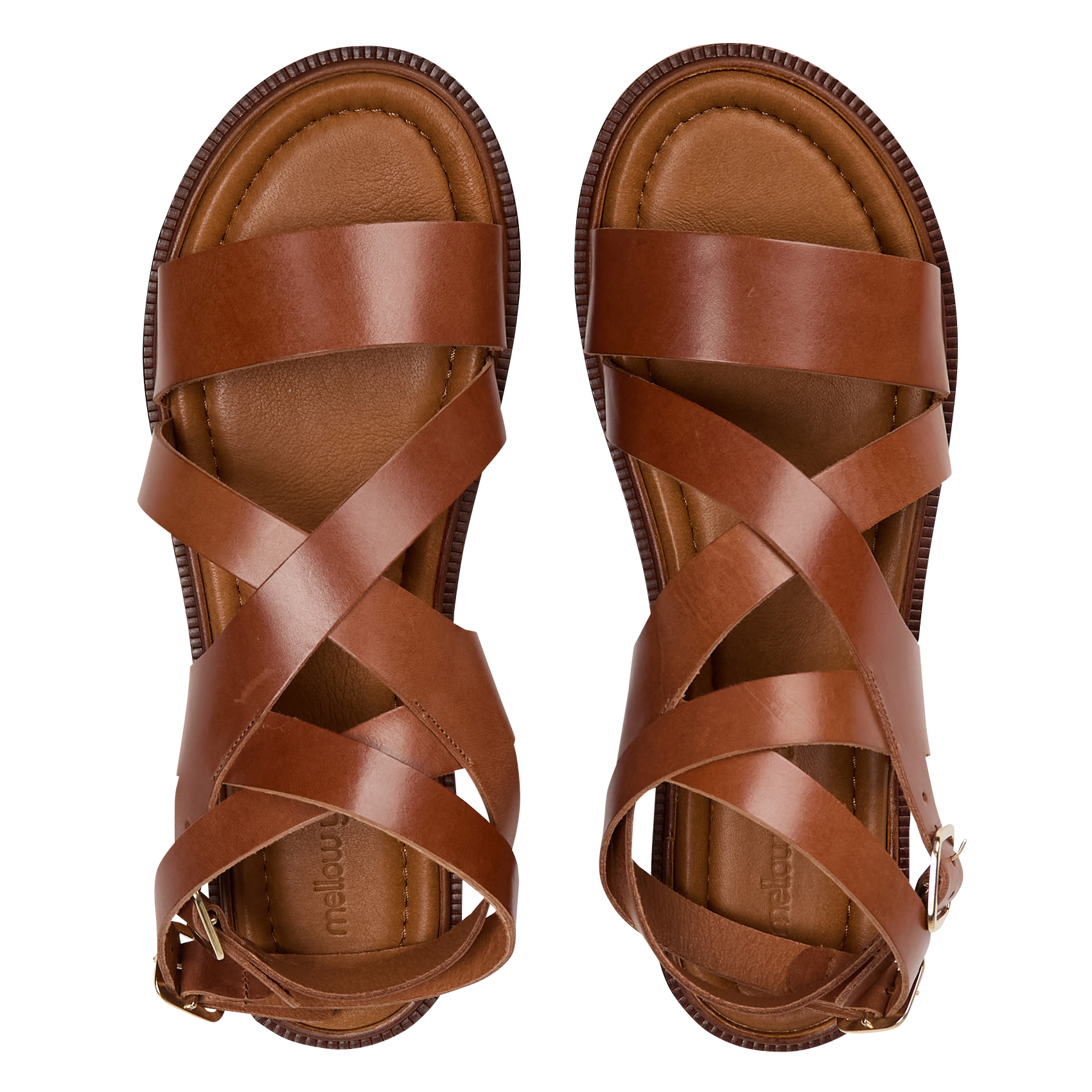 Flat open leather sandals MELLOW YELLOW Brown