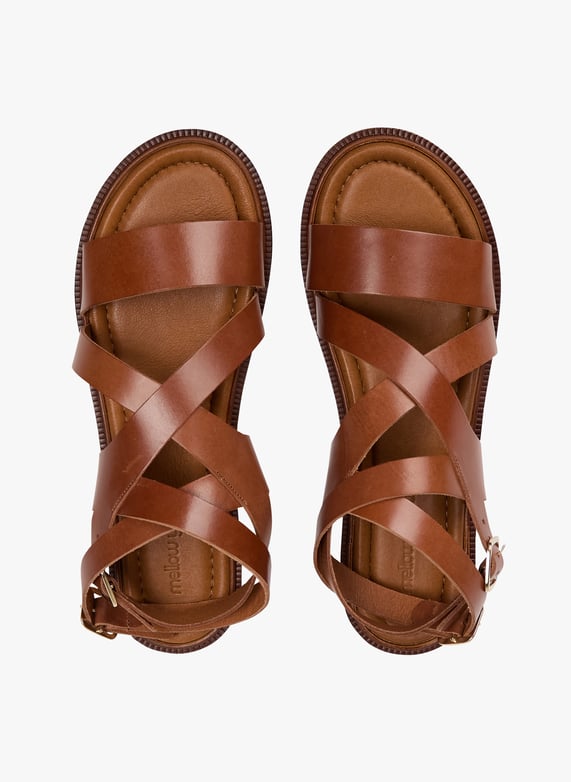 Sandales Plates Ouvertes En Cuir Lisse Gisla Cognac Mellow Yellow Femme 16 38 576 0860 COGNAC COGNAC Place des Tendances Belgique