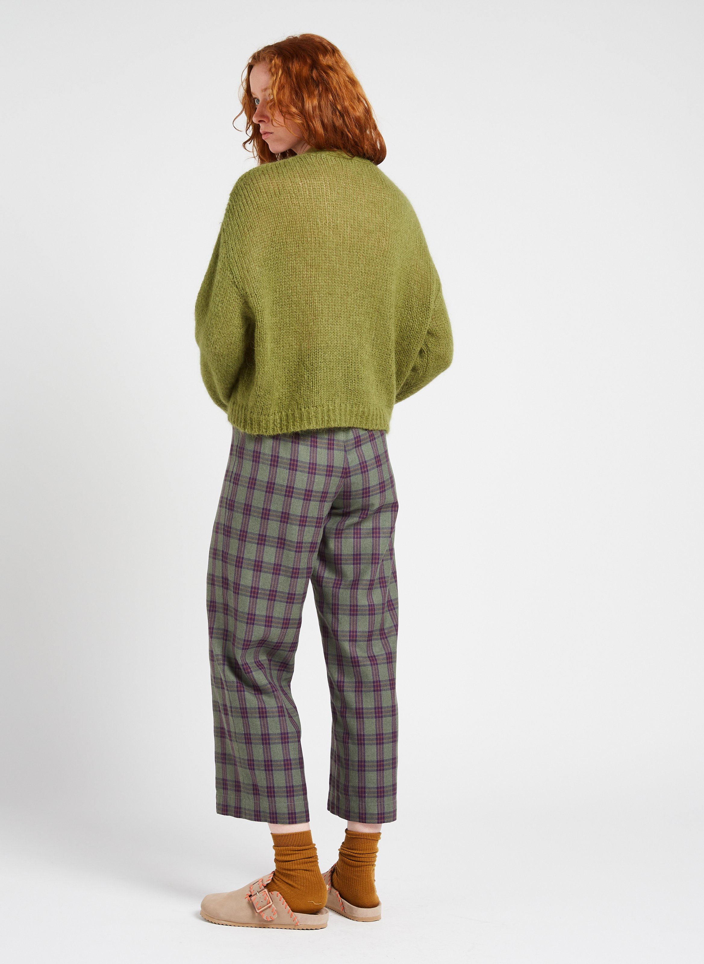 Cardigan col V en laine mélangée Kaki