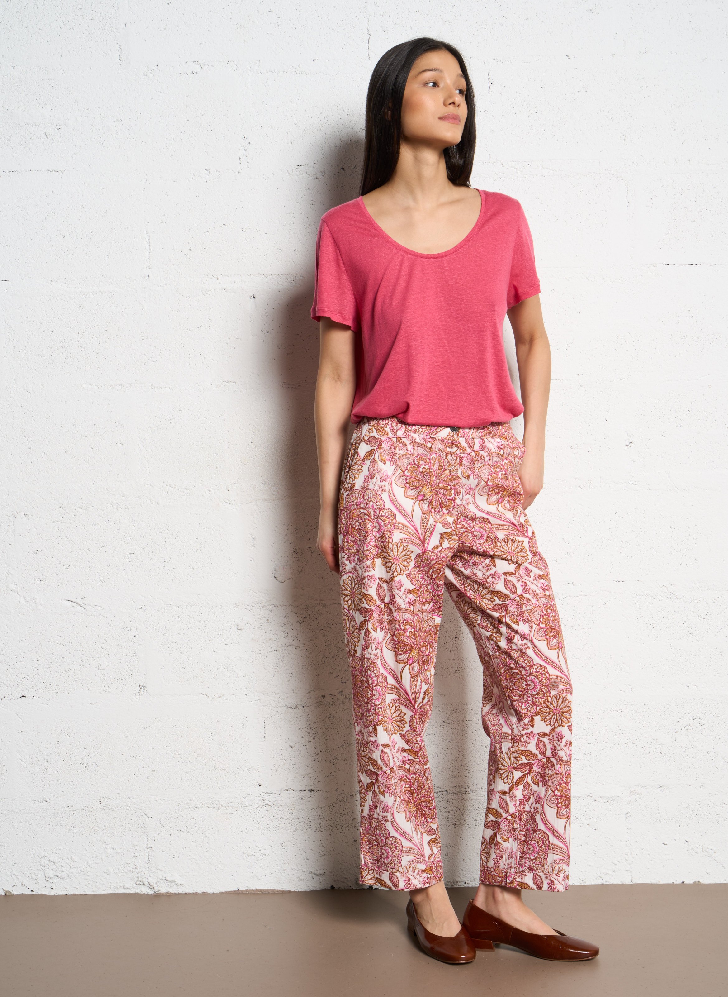 Round-neck linen-blend T-shirt LA PETITE ETOILE Pink