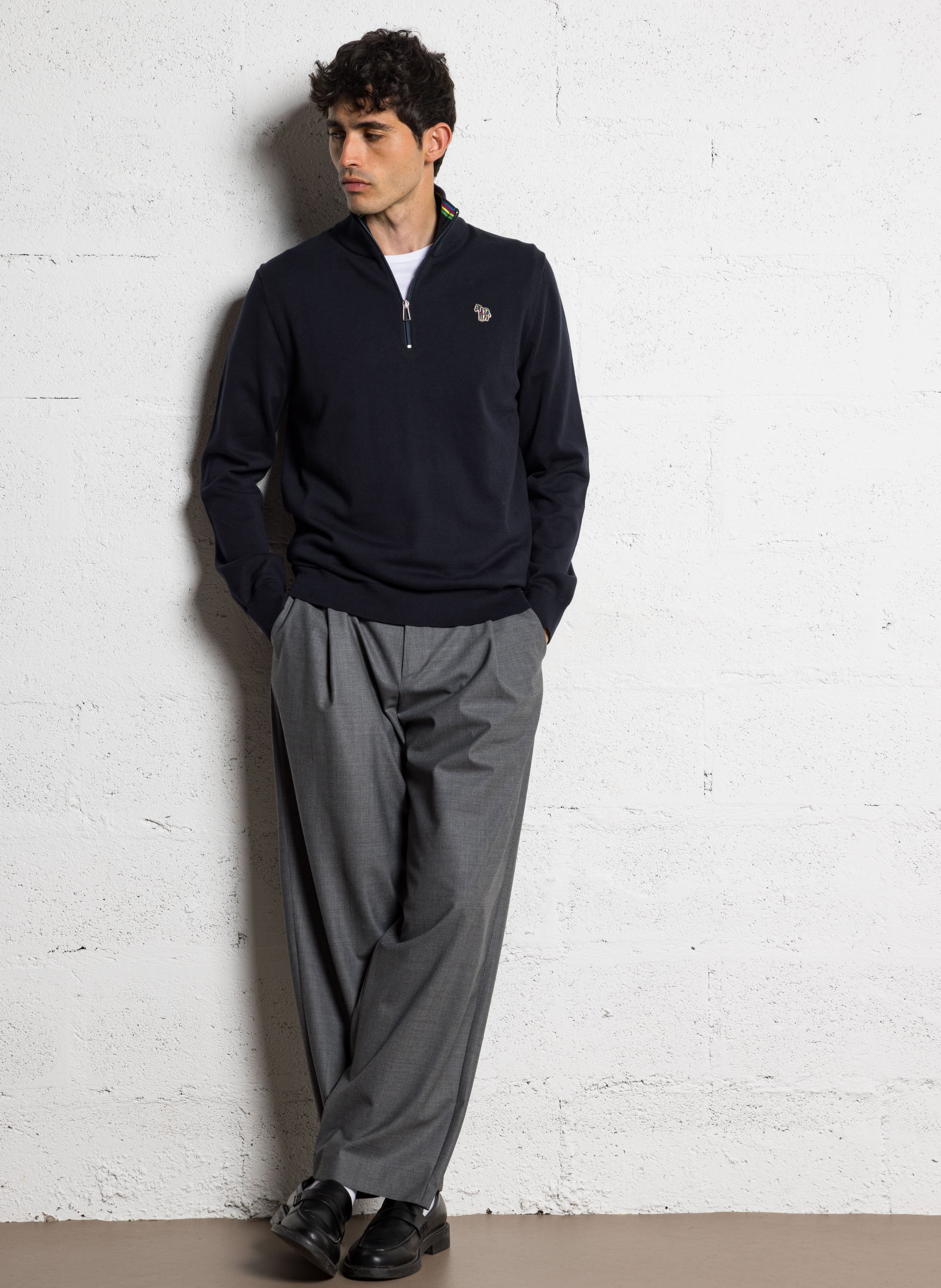 Pull brodé à col montant zippé PAUL SMITH Bleu