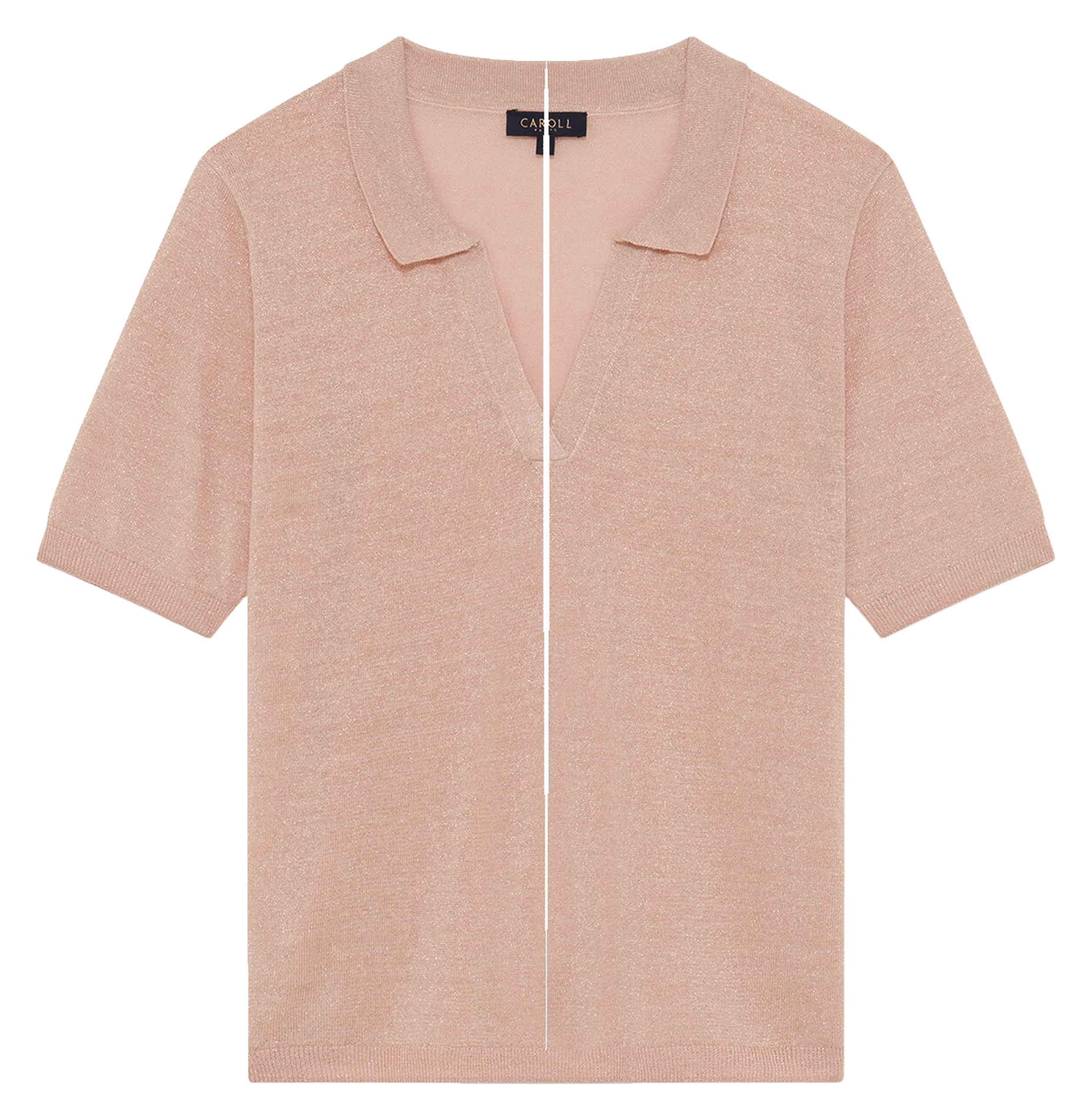 Pull col V chemise uni CAROLL Rose