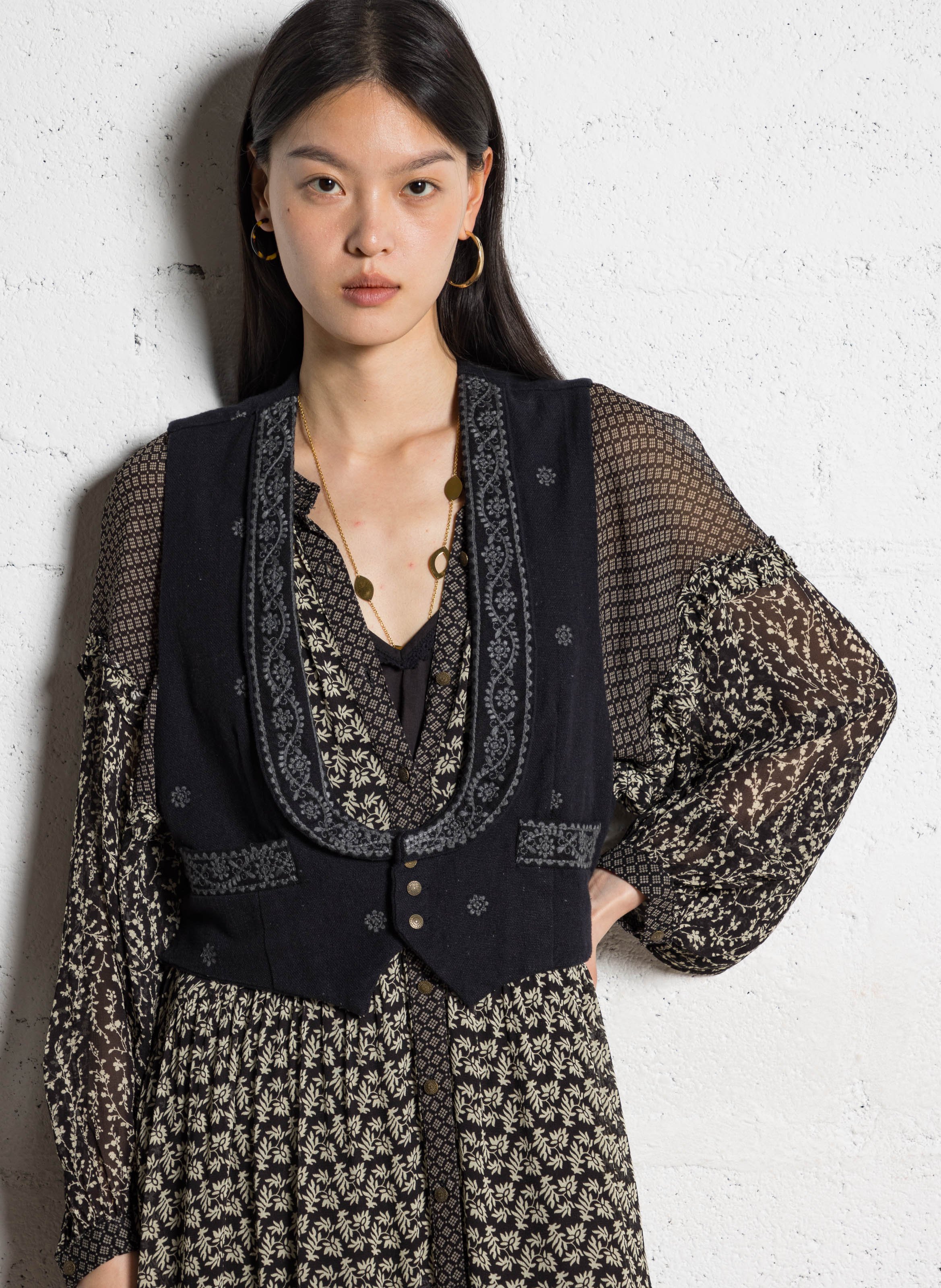 Veste décolleté plongeant en coton Noir