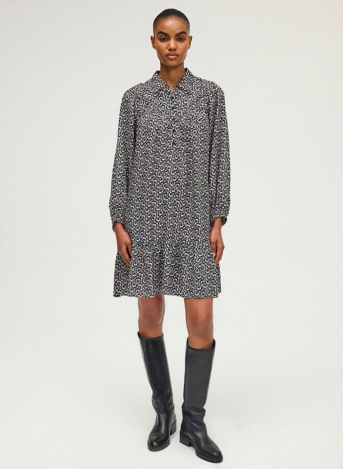 Robe courte imprimée col chemise PABLO Noir