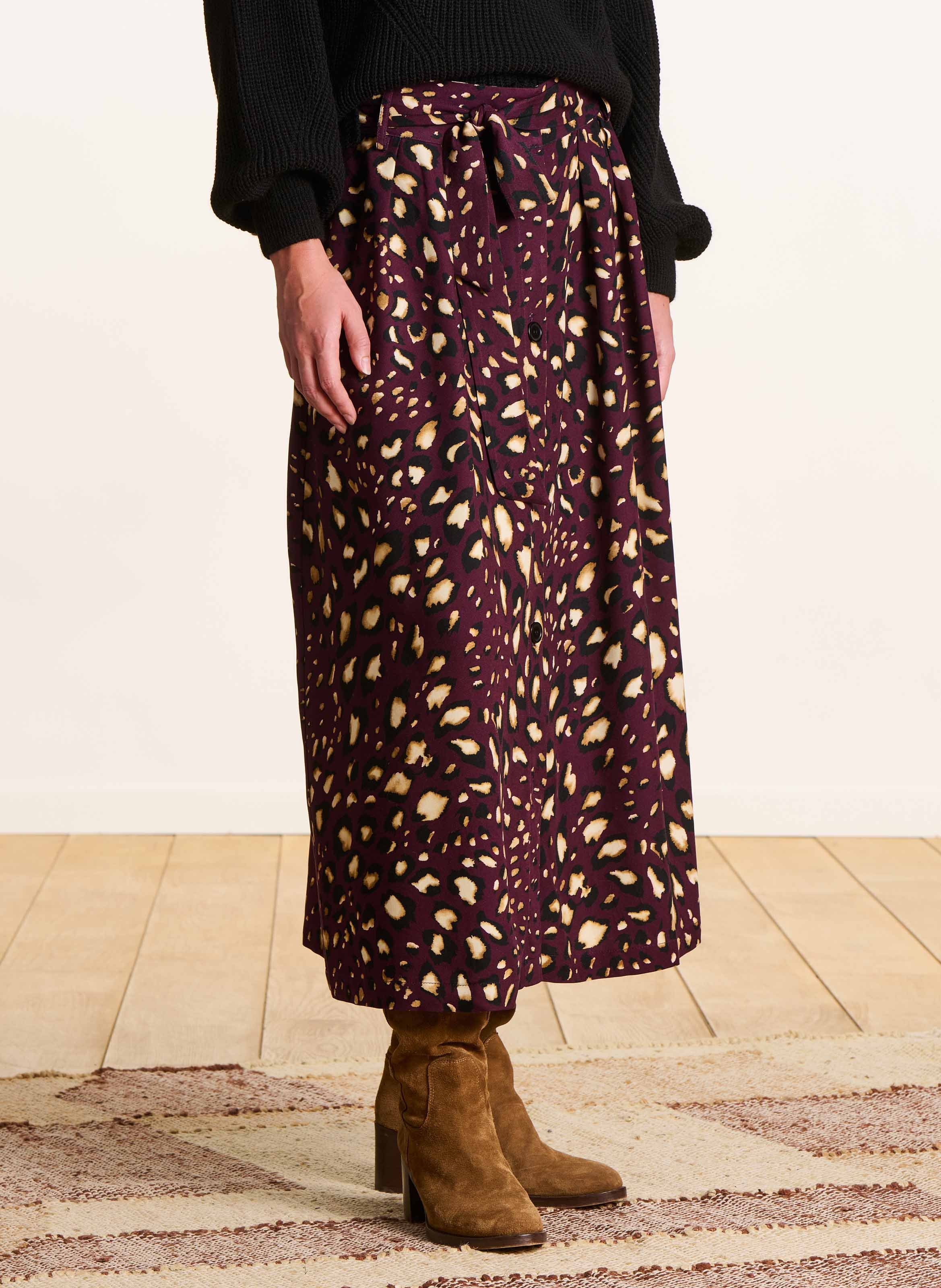 Jupe midi fluide ceinturée à motifs LA FEE MARABOUTEE Rouge