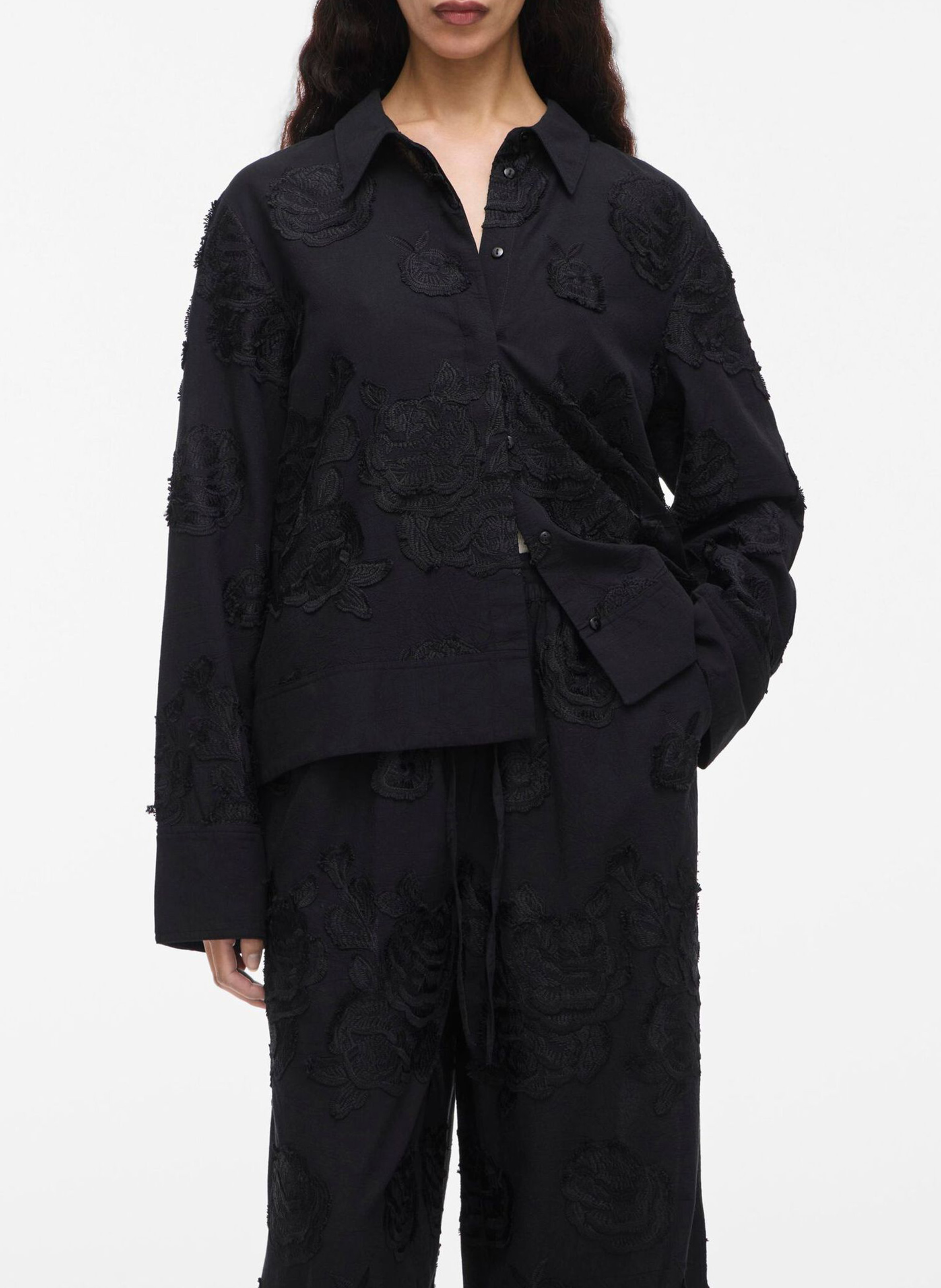 Loose embroidered solid color shirt ROUGE EDIT Grey