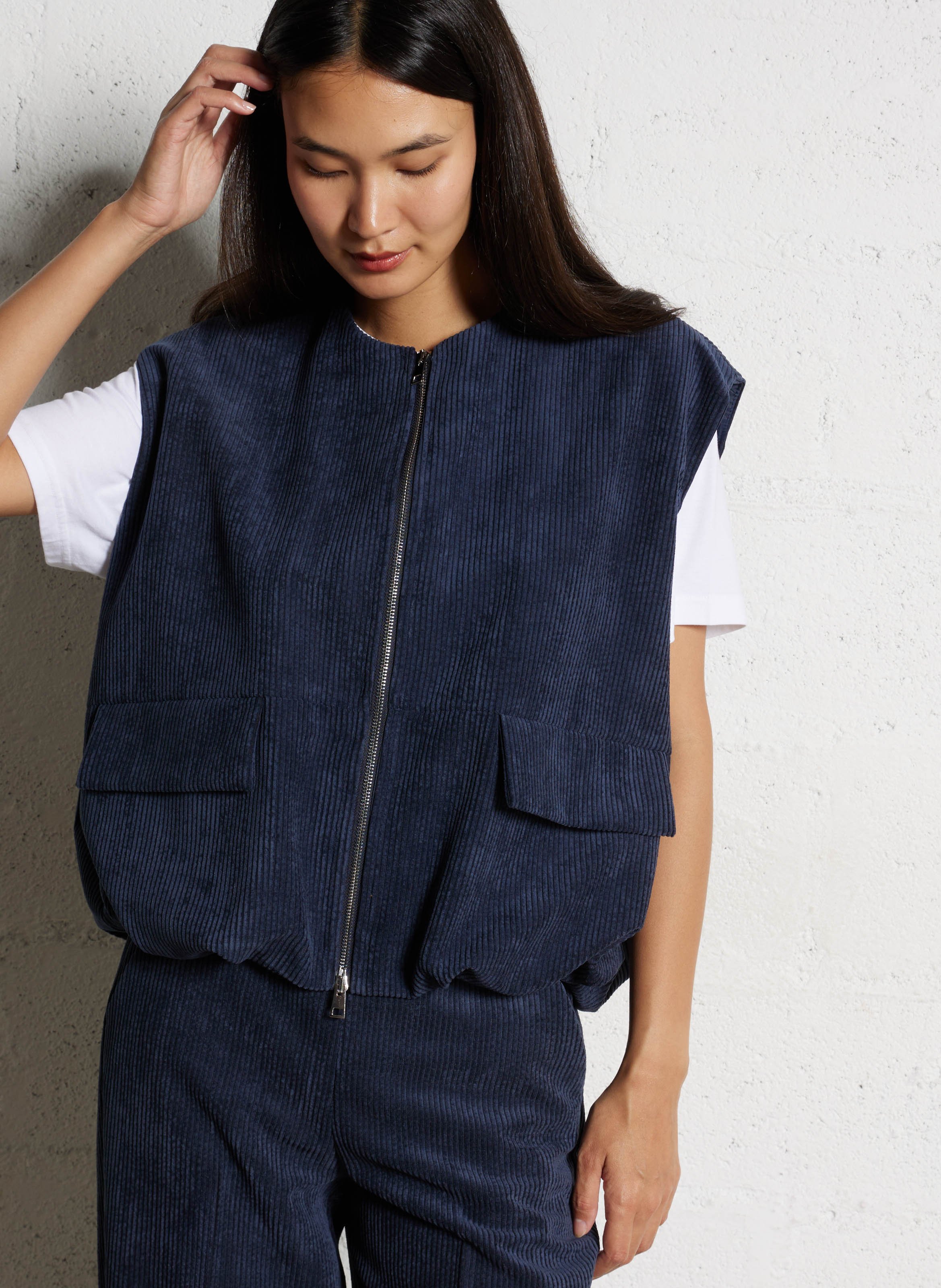 Gilet col rond en velours côtelé IMPERIAL Bleu