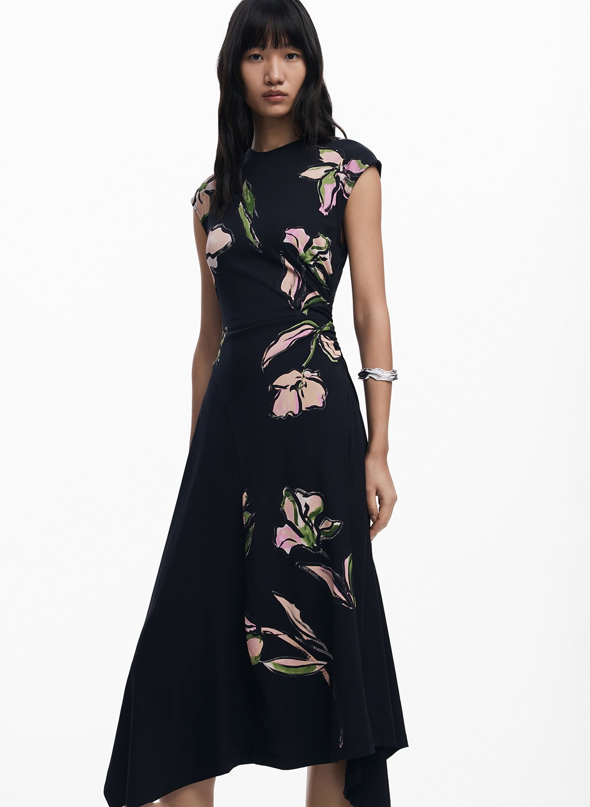 Abito aderente asimmetrico a motivi DESIGUAL Nero