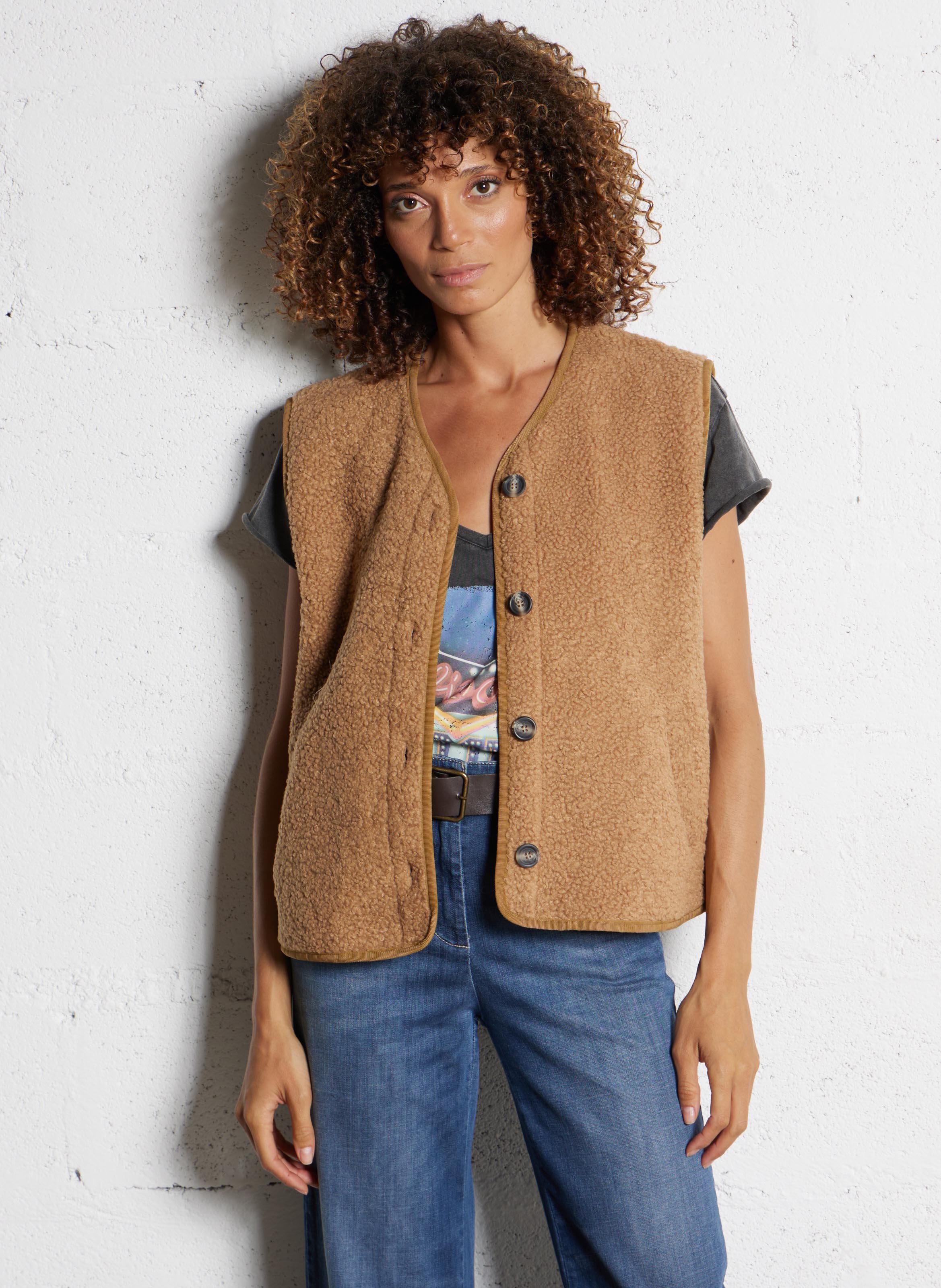 Veste col V en sherpa PLEASE