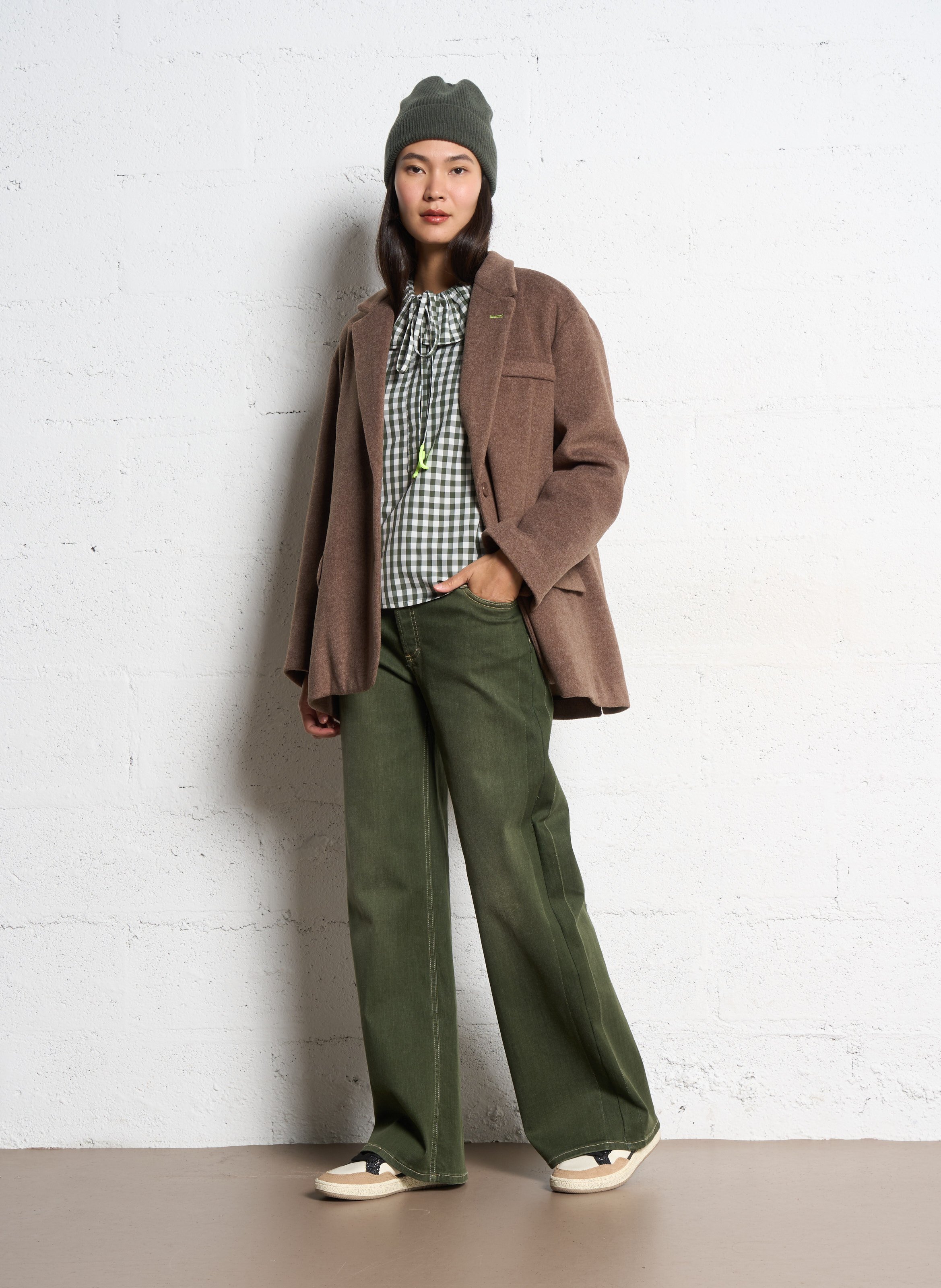 Pantalon large en denim PLEASE Vert