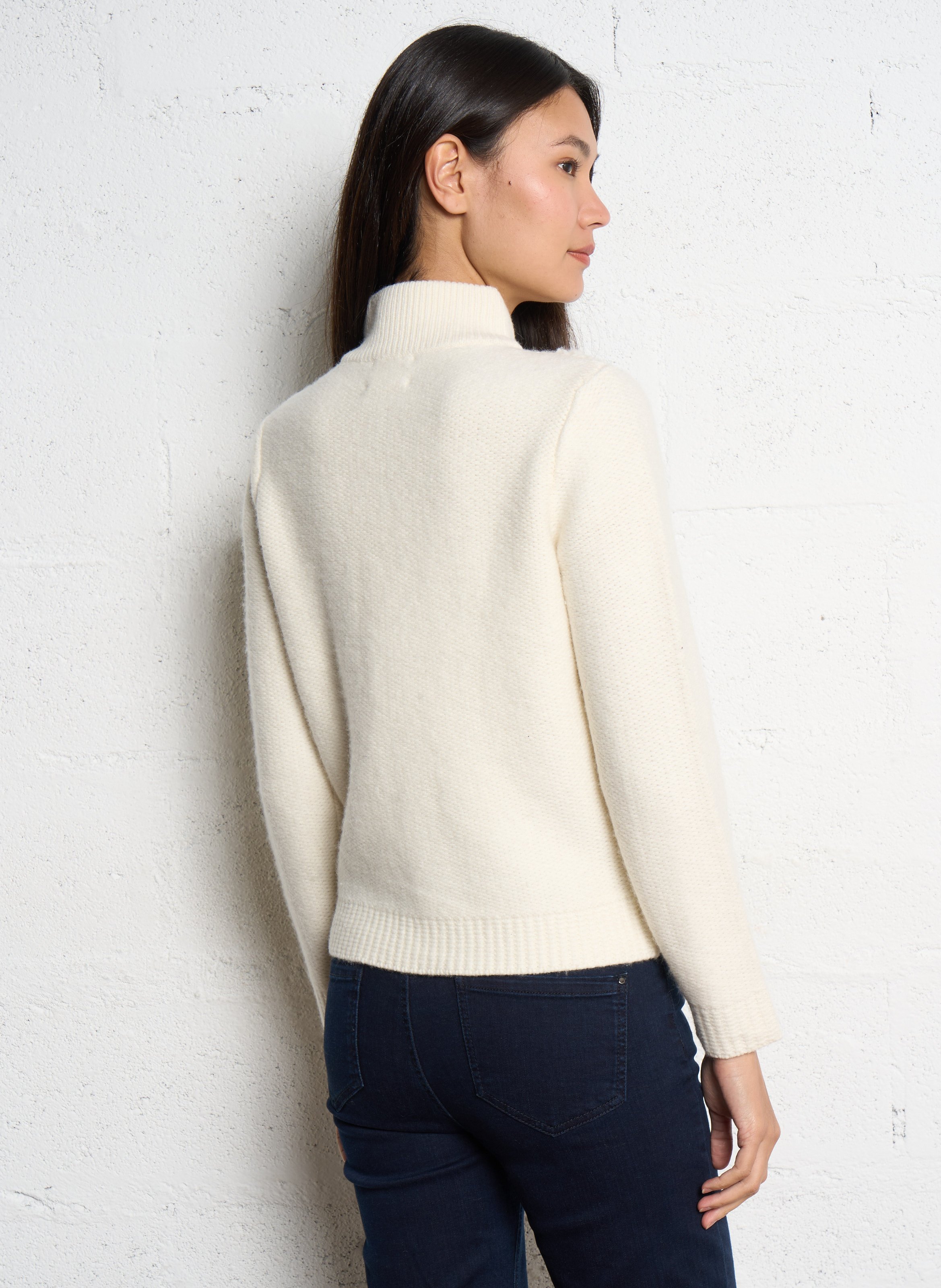 Straight high-neck wool cardigan MAISON 123 White