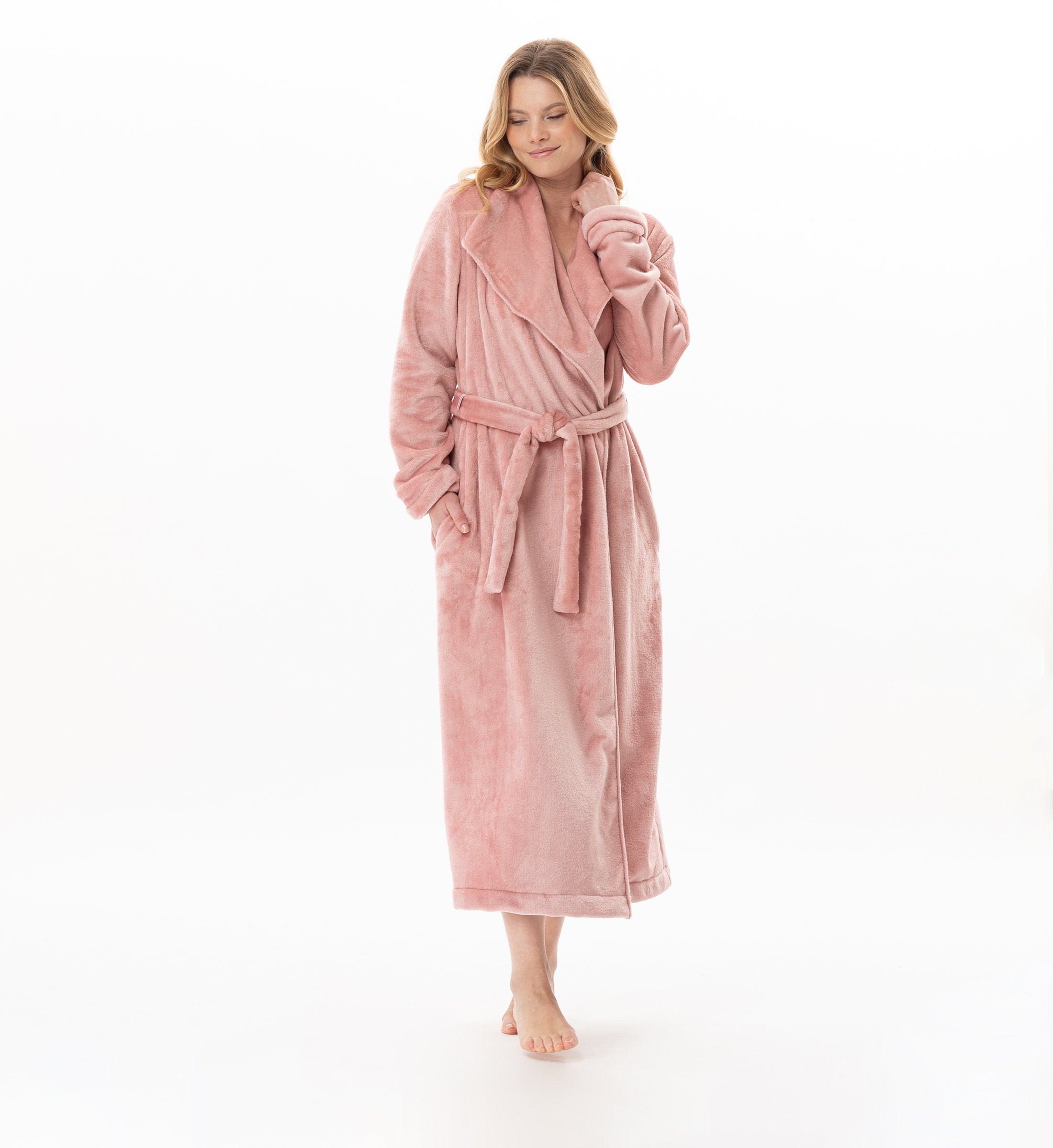 Long plush flannel crossover robe LE CHAT Pink