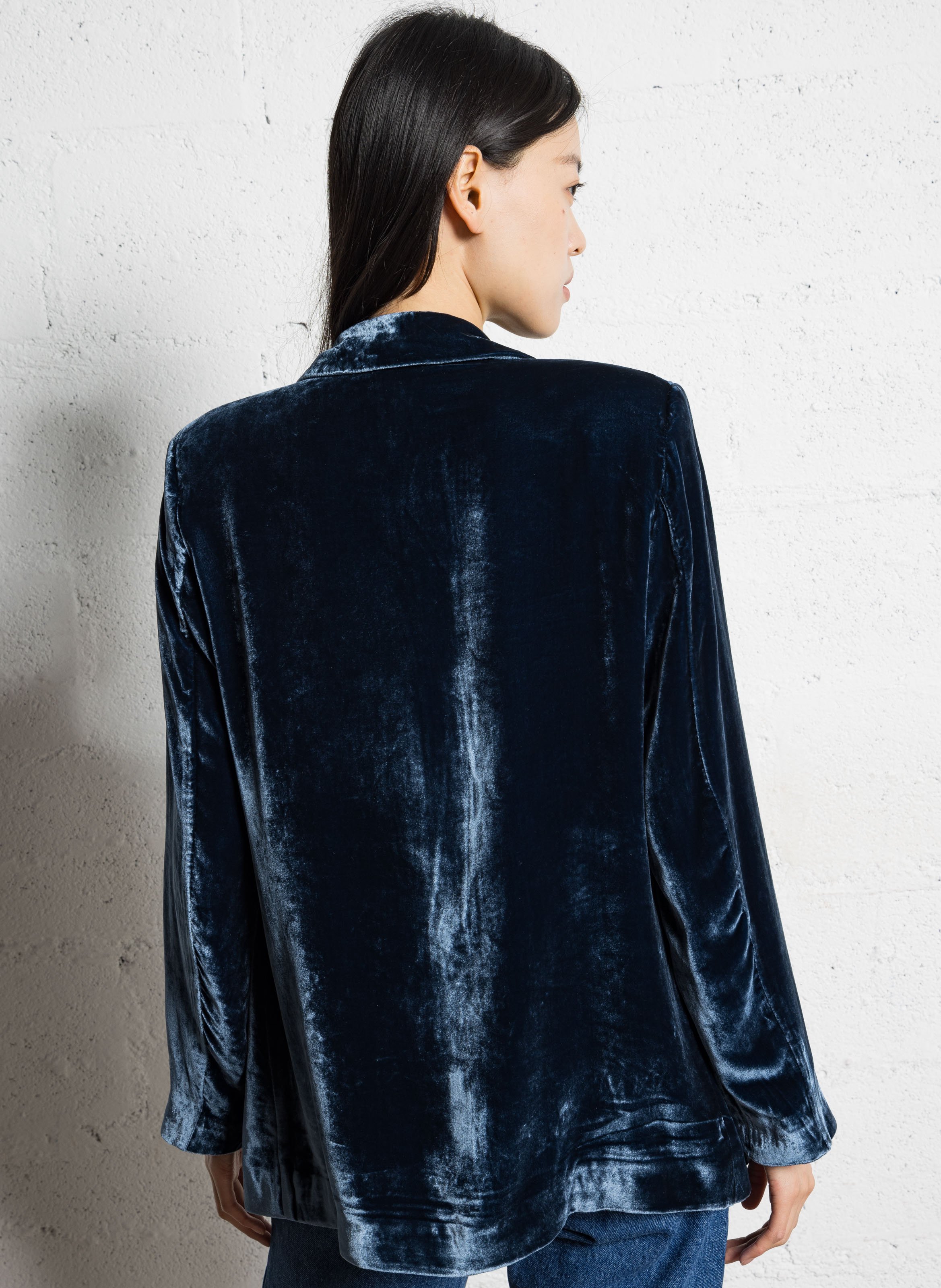 Veste ajustée col tailleur en velours DIEGA Bleu