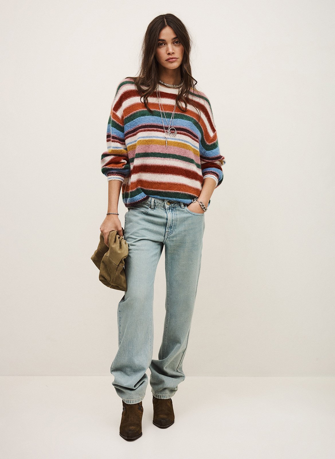 Ruimvallende, gestreepte trui | wolblend BA&SH Veelkleurig