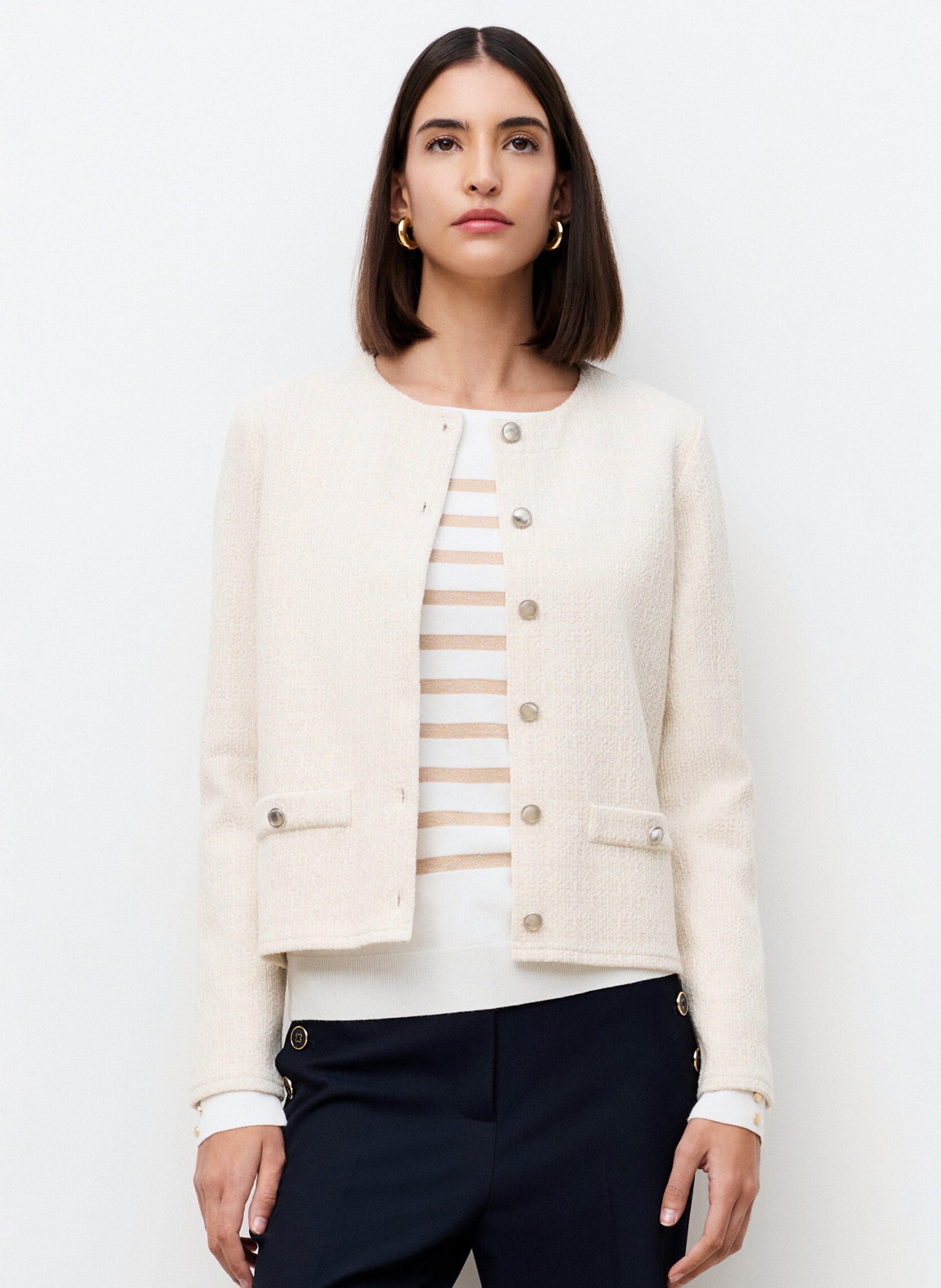 Recht jasje met ronde hals CAROLL Beige