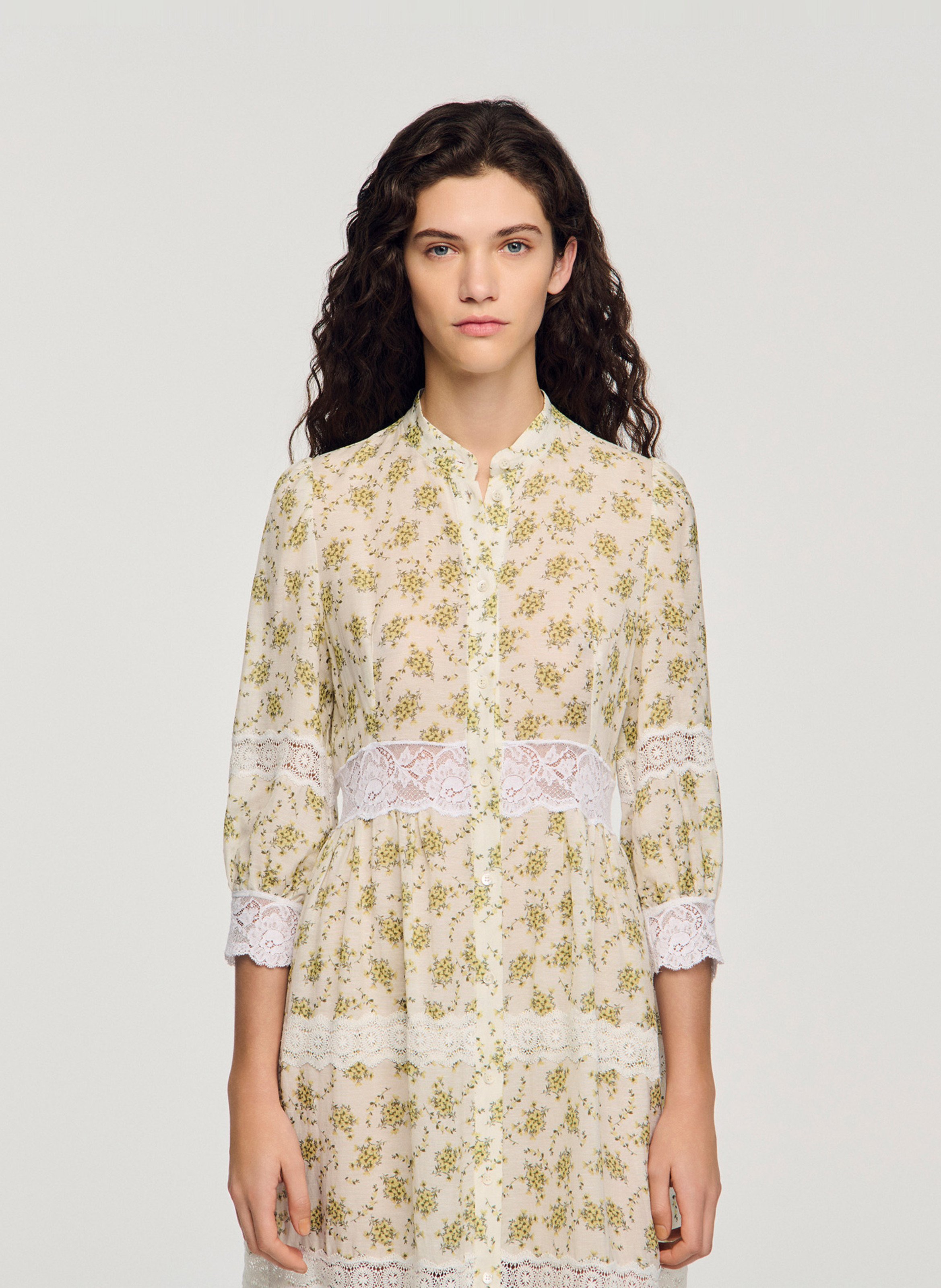 Robe longue col rond imprimée SANDRO Vert