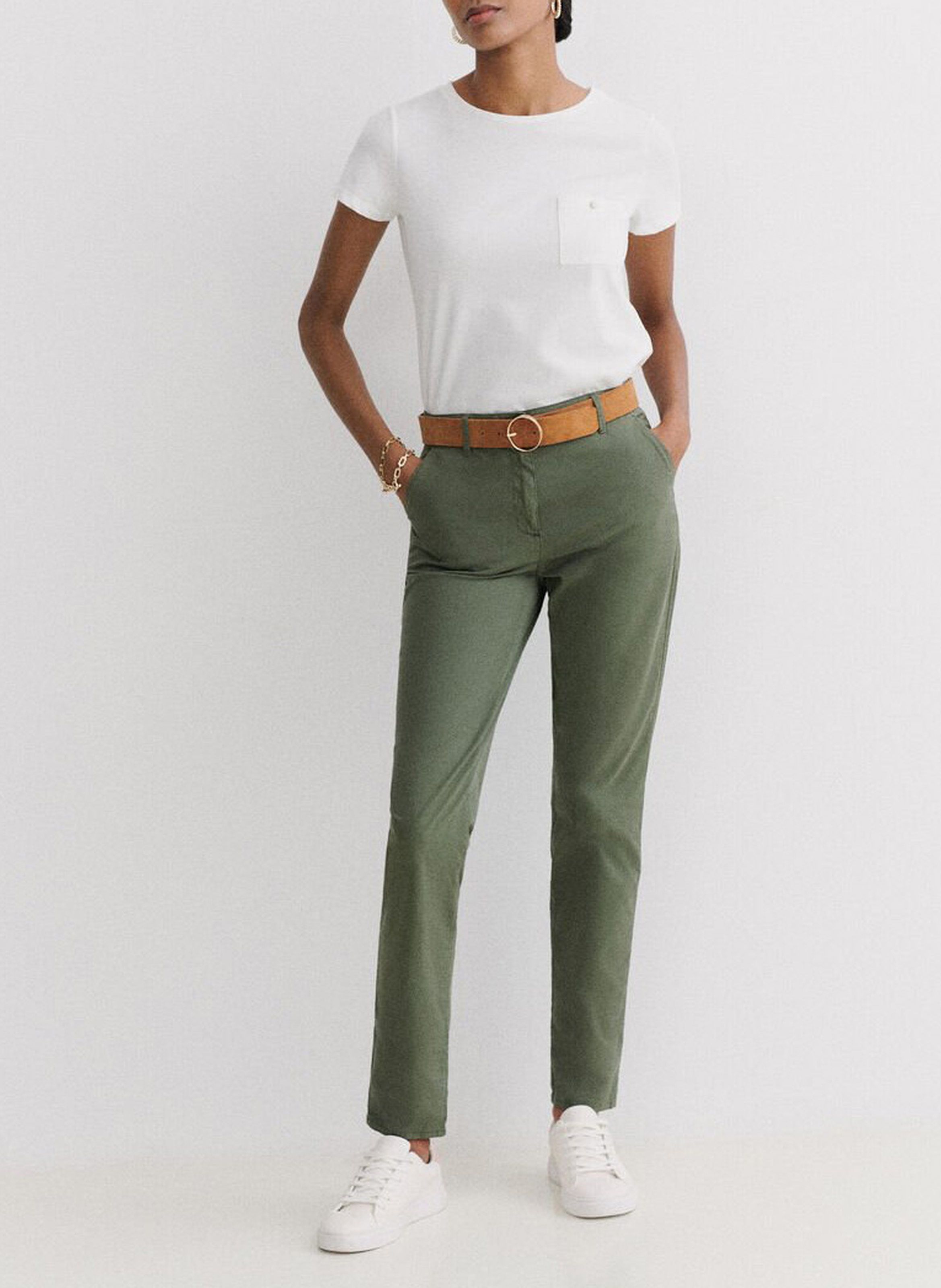 Pantalon chino en coton mélangé  CAROLL Vert