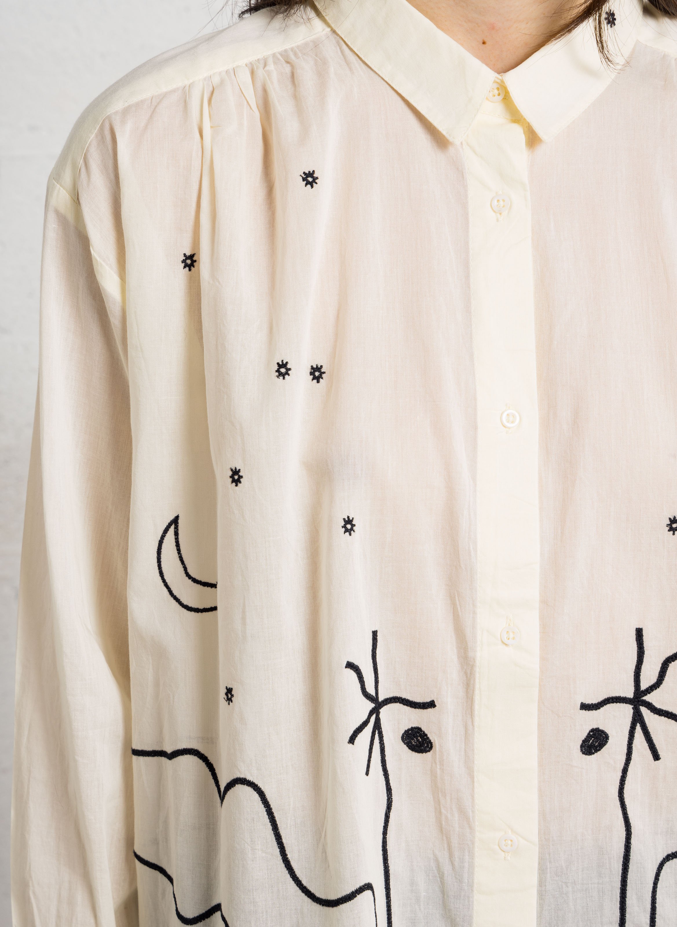 Straight embroidered cotton shirt with classic collar SACRECOEUR Black