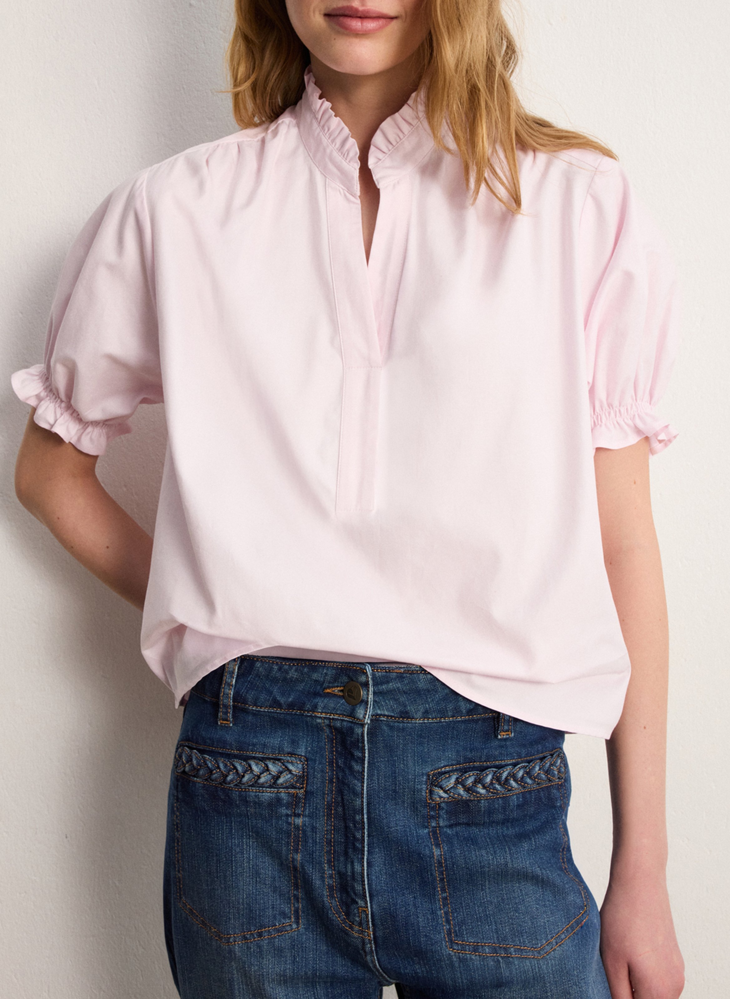 Chemise oversize col tunisien en coton PABLO Rouge