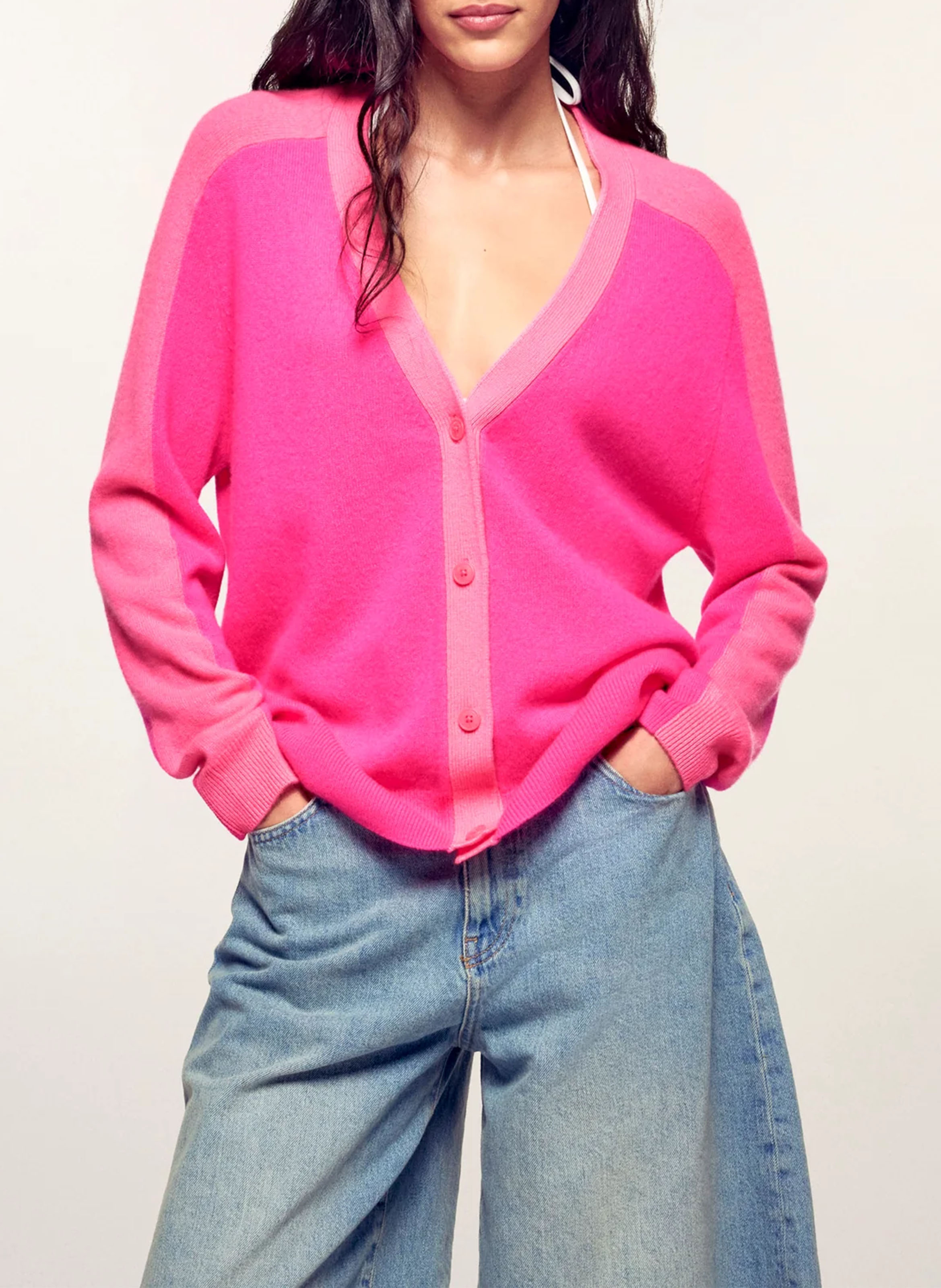 Gilet droit col V en cachemire FROM FUTURE Rose