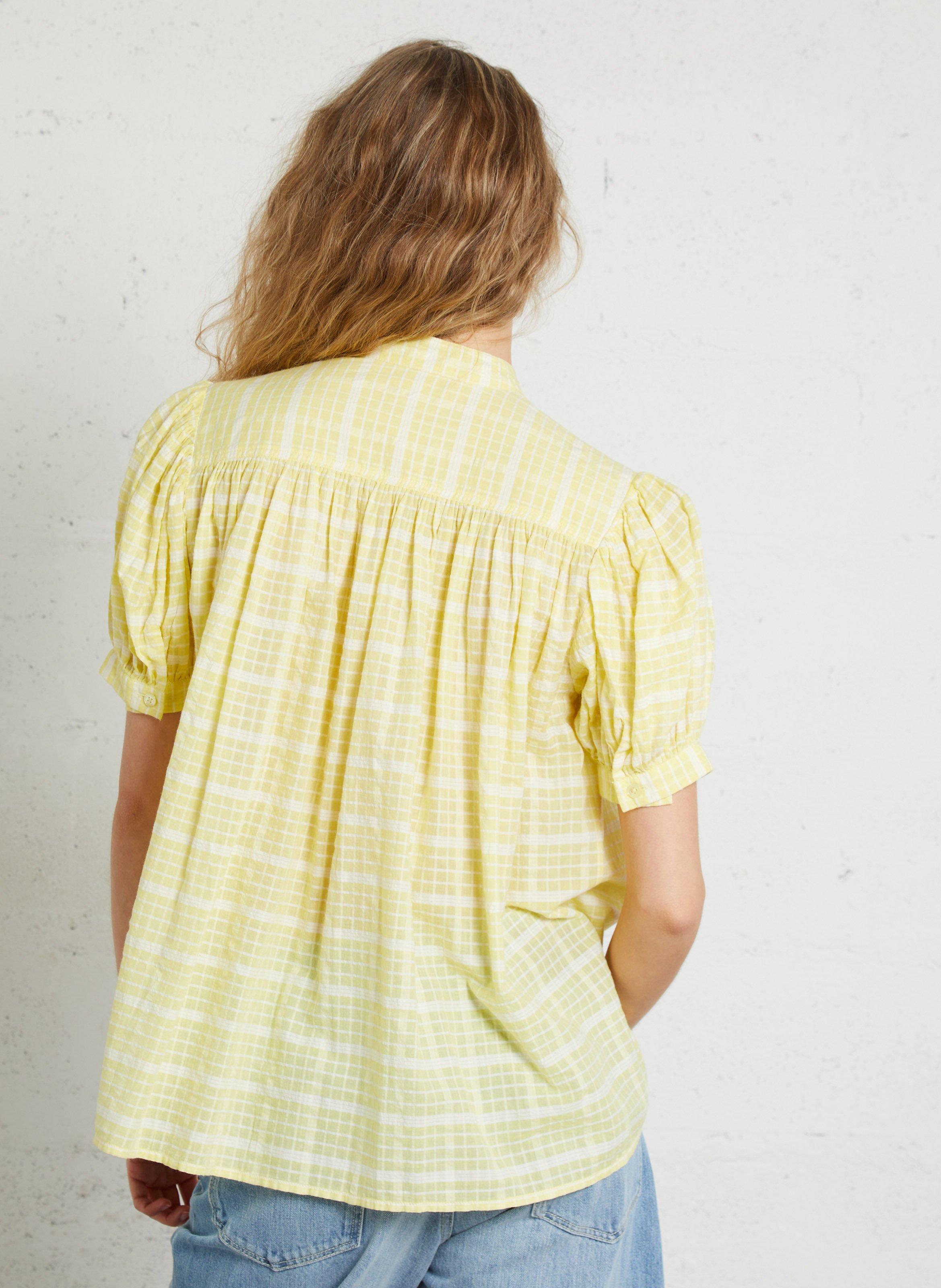 Straight-cut printed cotton shirt with round neck LAURENCE BRAS Yellow