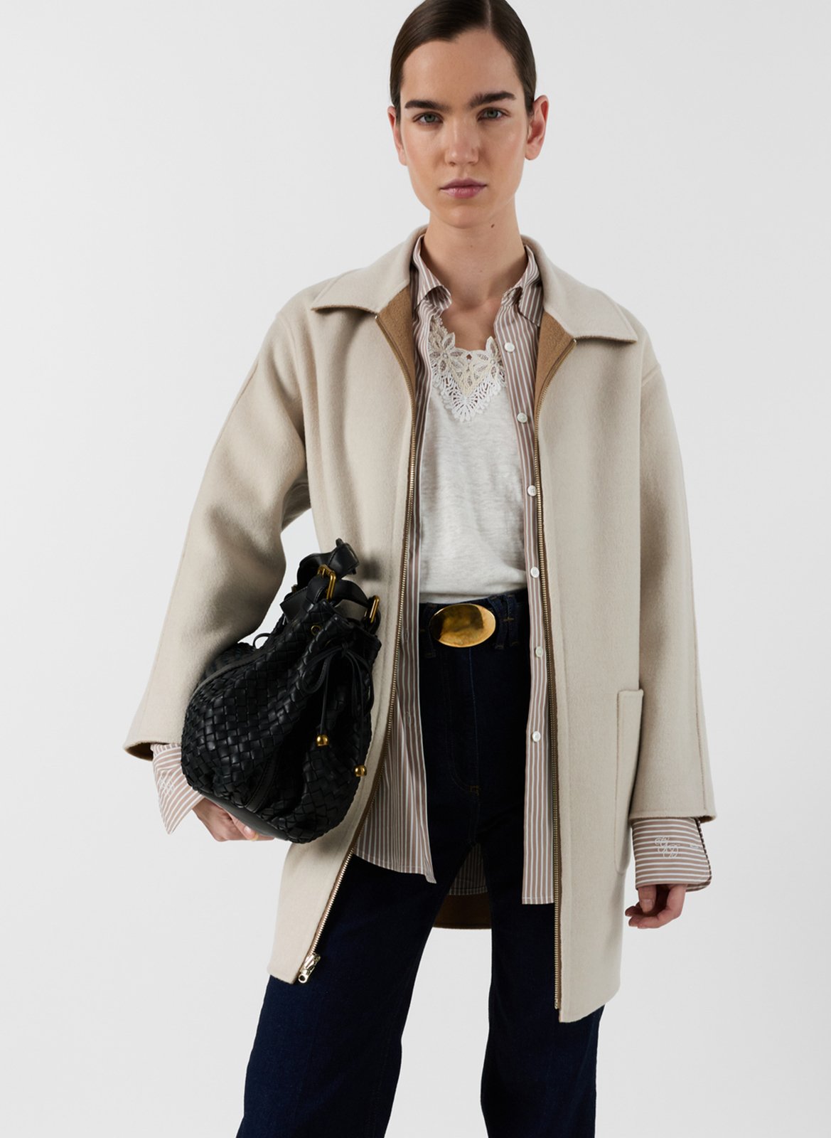 Manteau col classique réversible en laine GERARD DAREL Marron