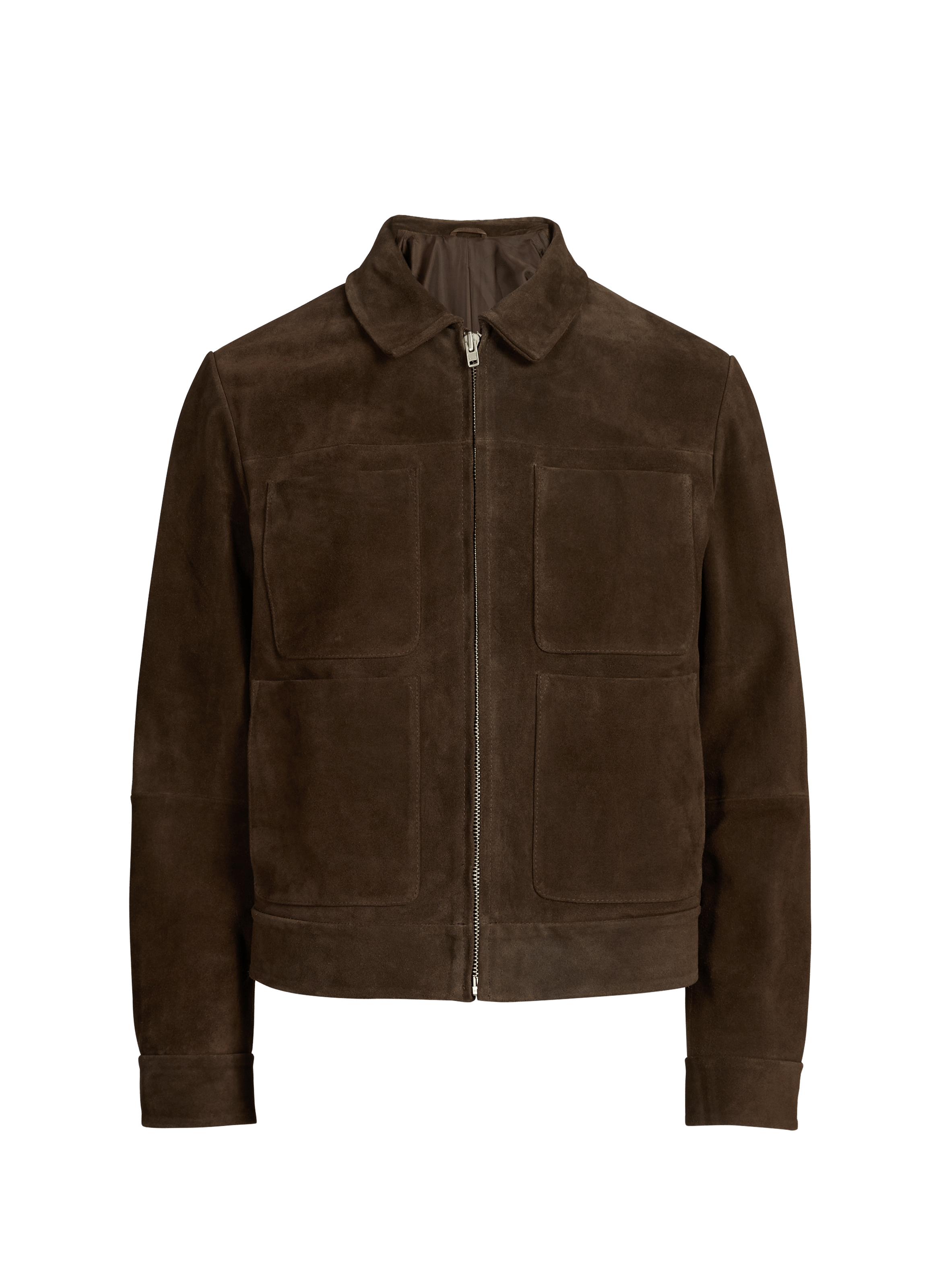 Straight jacket with classic collar in suede leather SAISON 1865 Brown