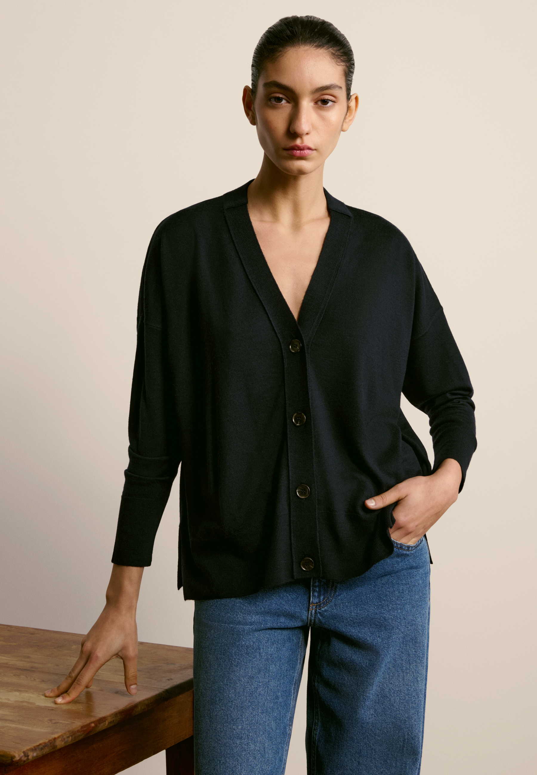 Buttoned Merino Wool Cardigan MAISON MONTAGUT