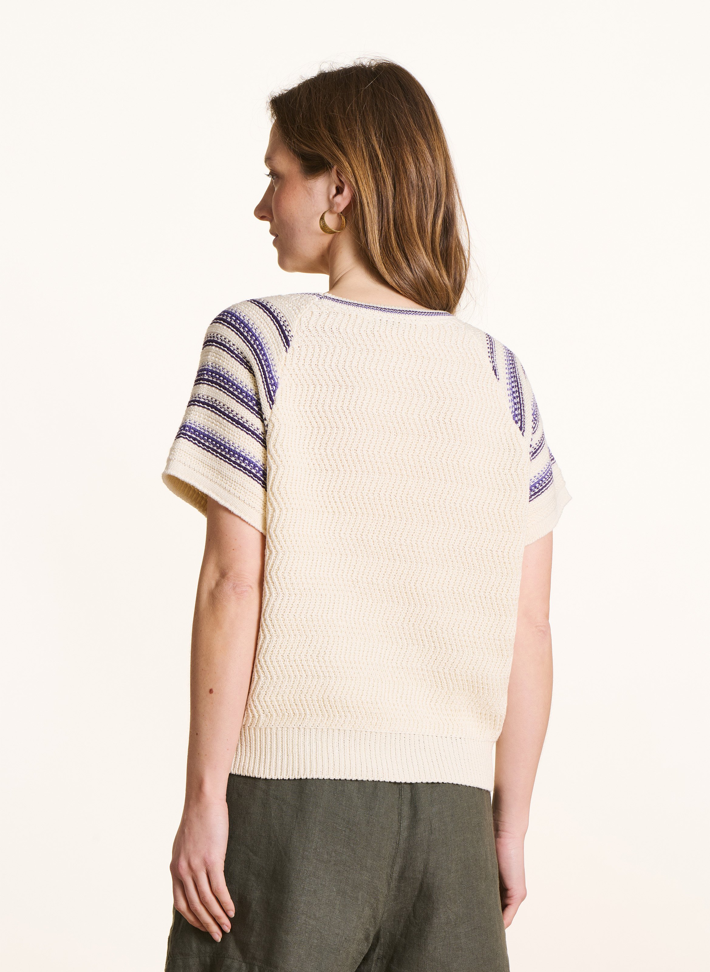 Short striped fancy knit sweater LA FEE MARABOUTEE Purple