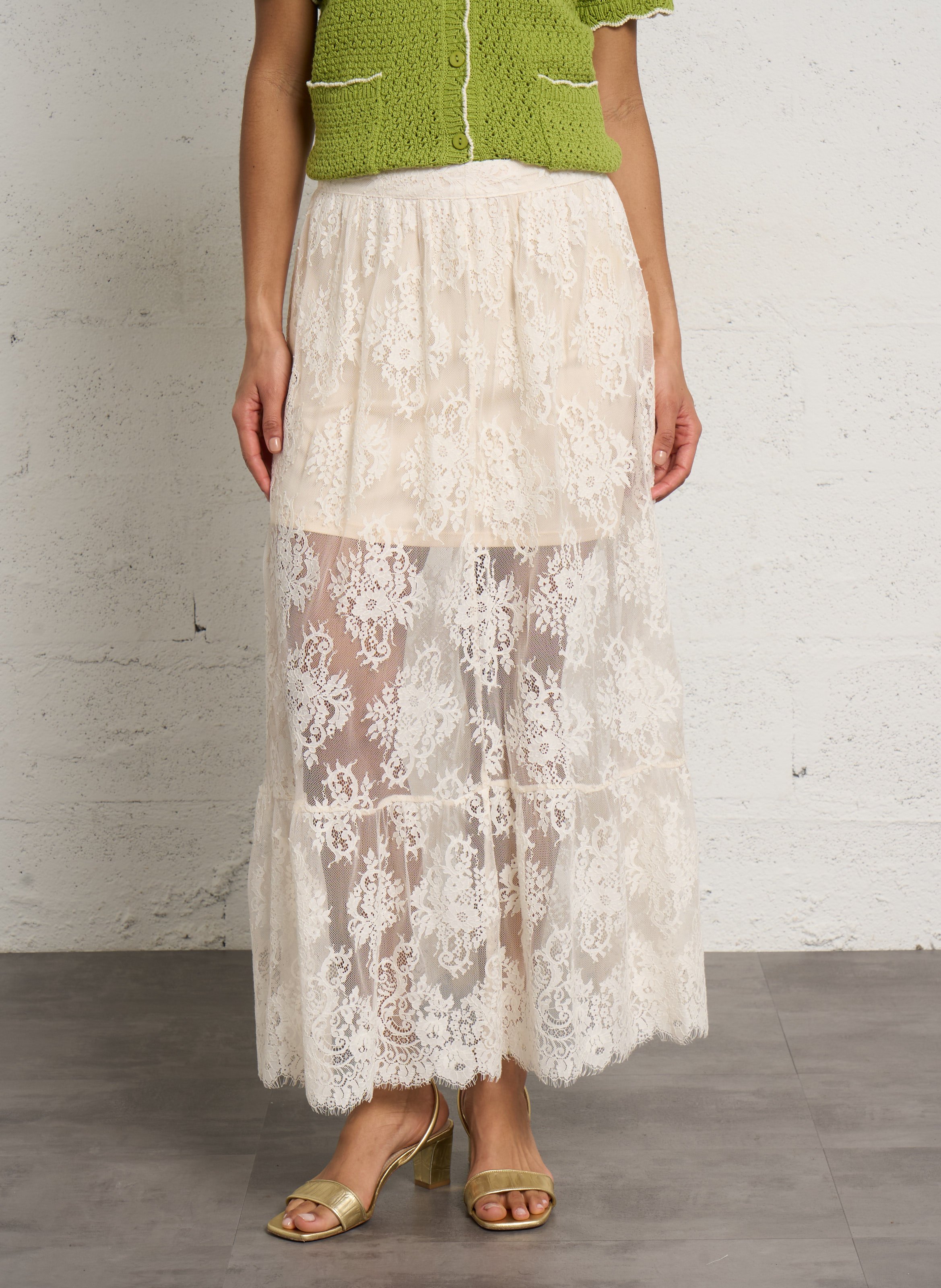 Midirock aus Spitze PETITE MENDIGOTE Beige