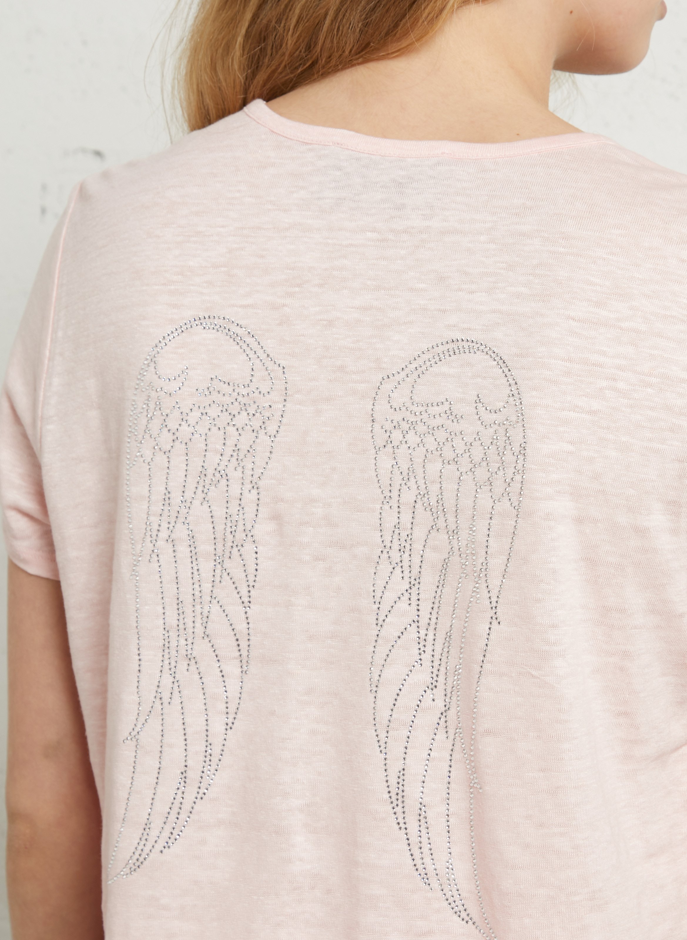 Oversize V-Ausschnitt Leinen T-Shirt BERENICE Rosa