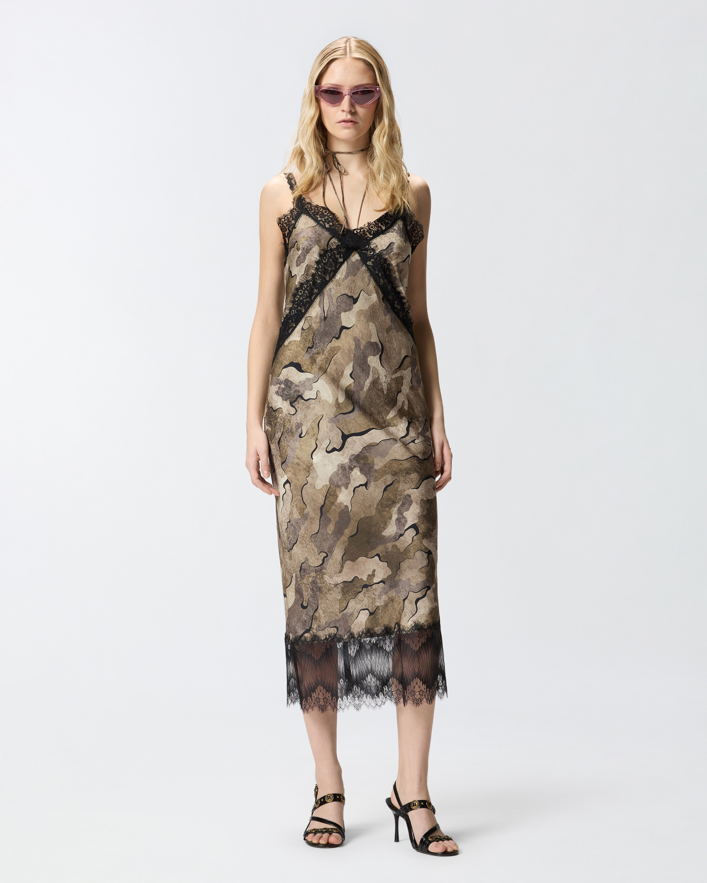 Robe nuisette mi-longue camouflage à dentelle PINKO Multicolore