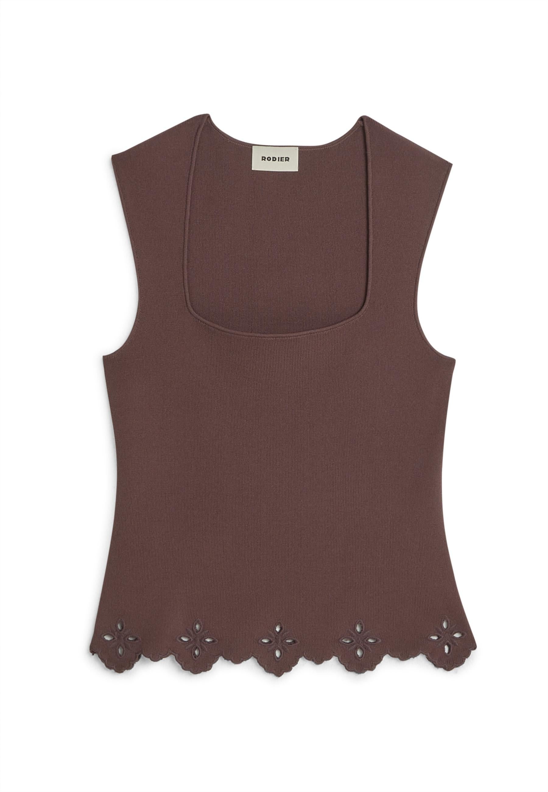 Embroidered sleeveless top RODIER Brown