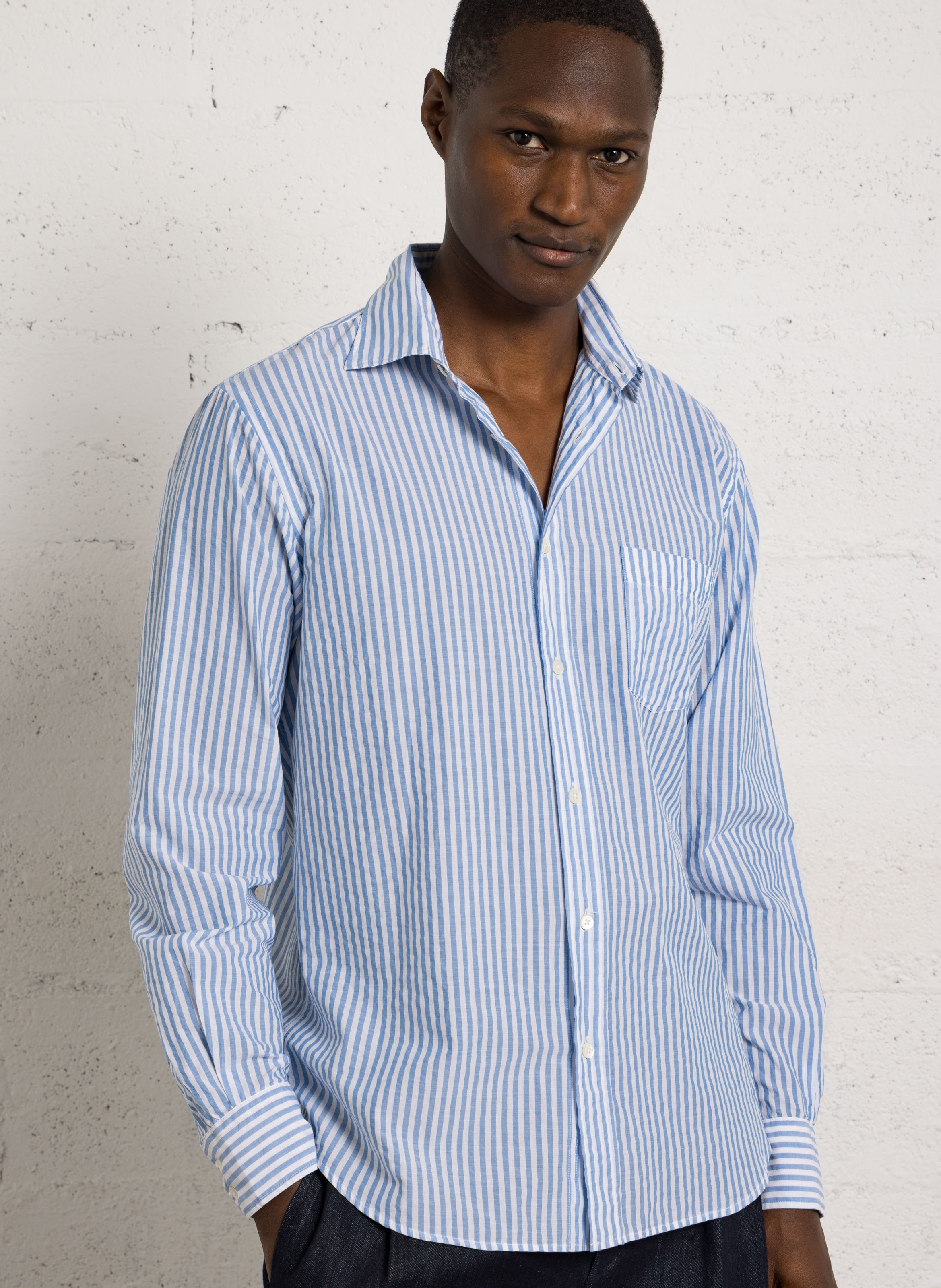 Rechte, gestreepte, katoenen blouse met klassieke kraag HARTFORD Veelkleurig