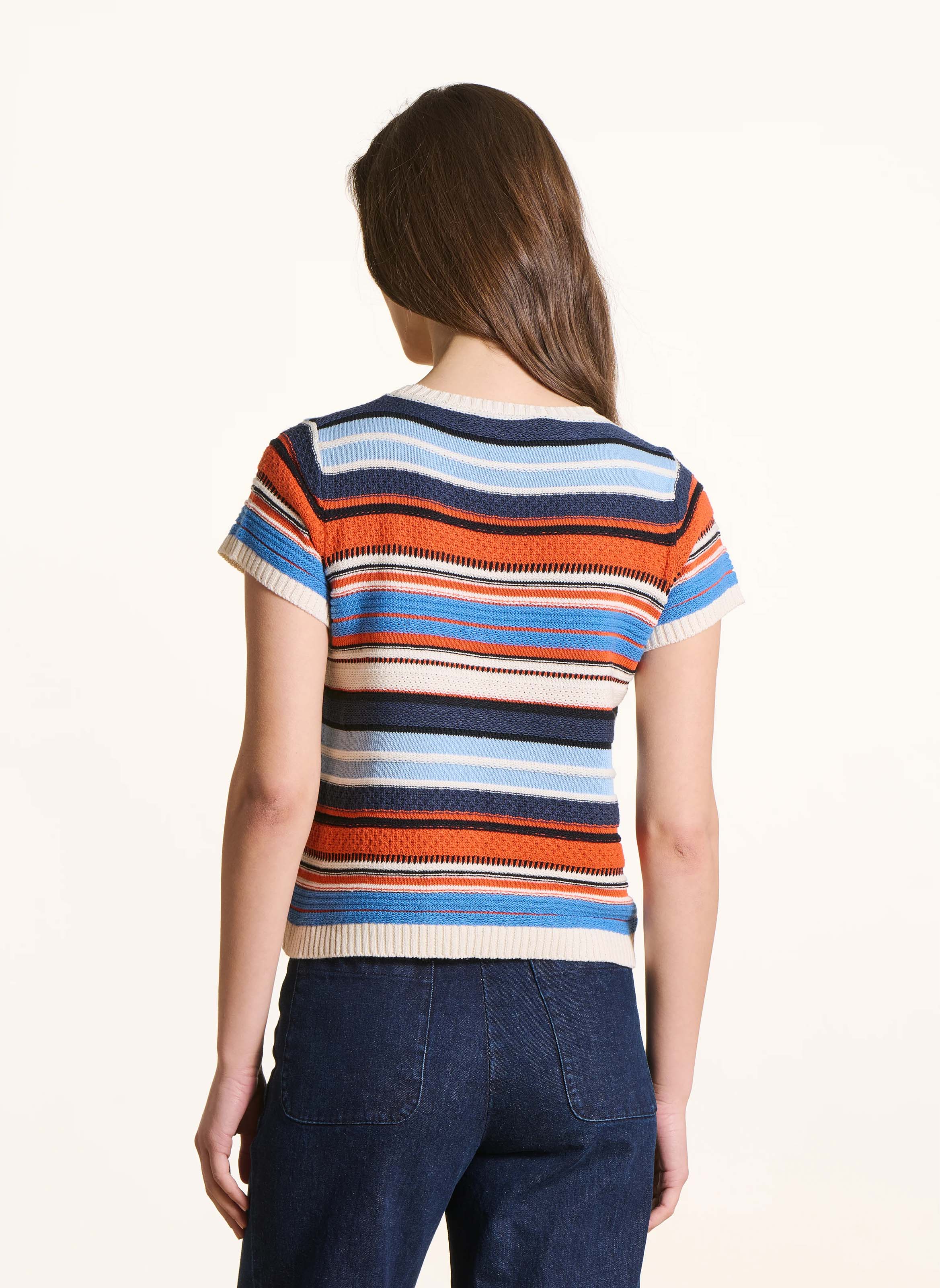 Kurzer Rundhalspullover mit Streifen LA FEE MARABOUTEE Mehrfarbig
