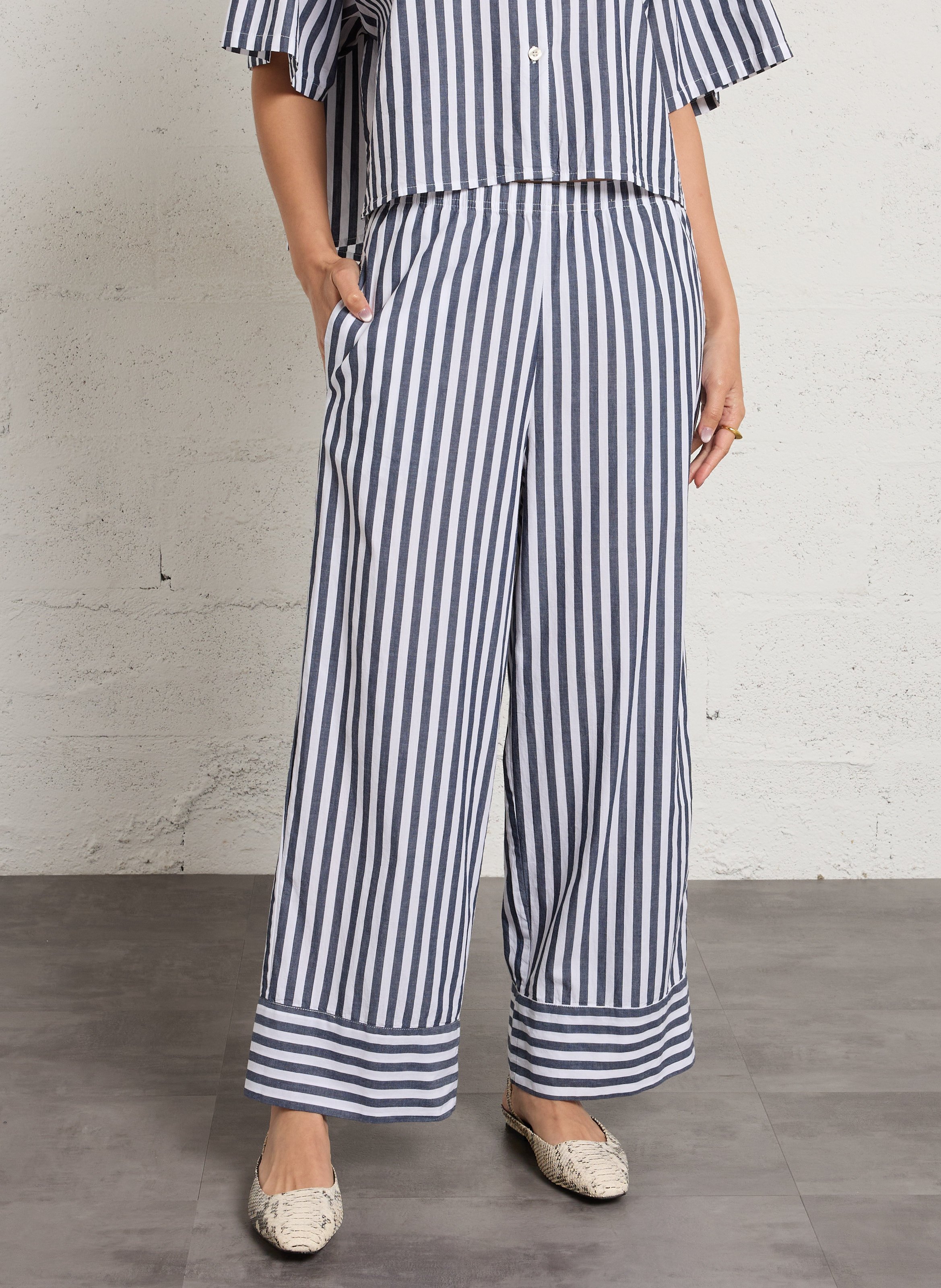 Pantalon large taille haute rayé AMERICAN VINTAGE Blanc