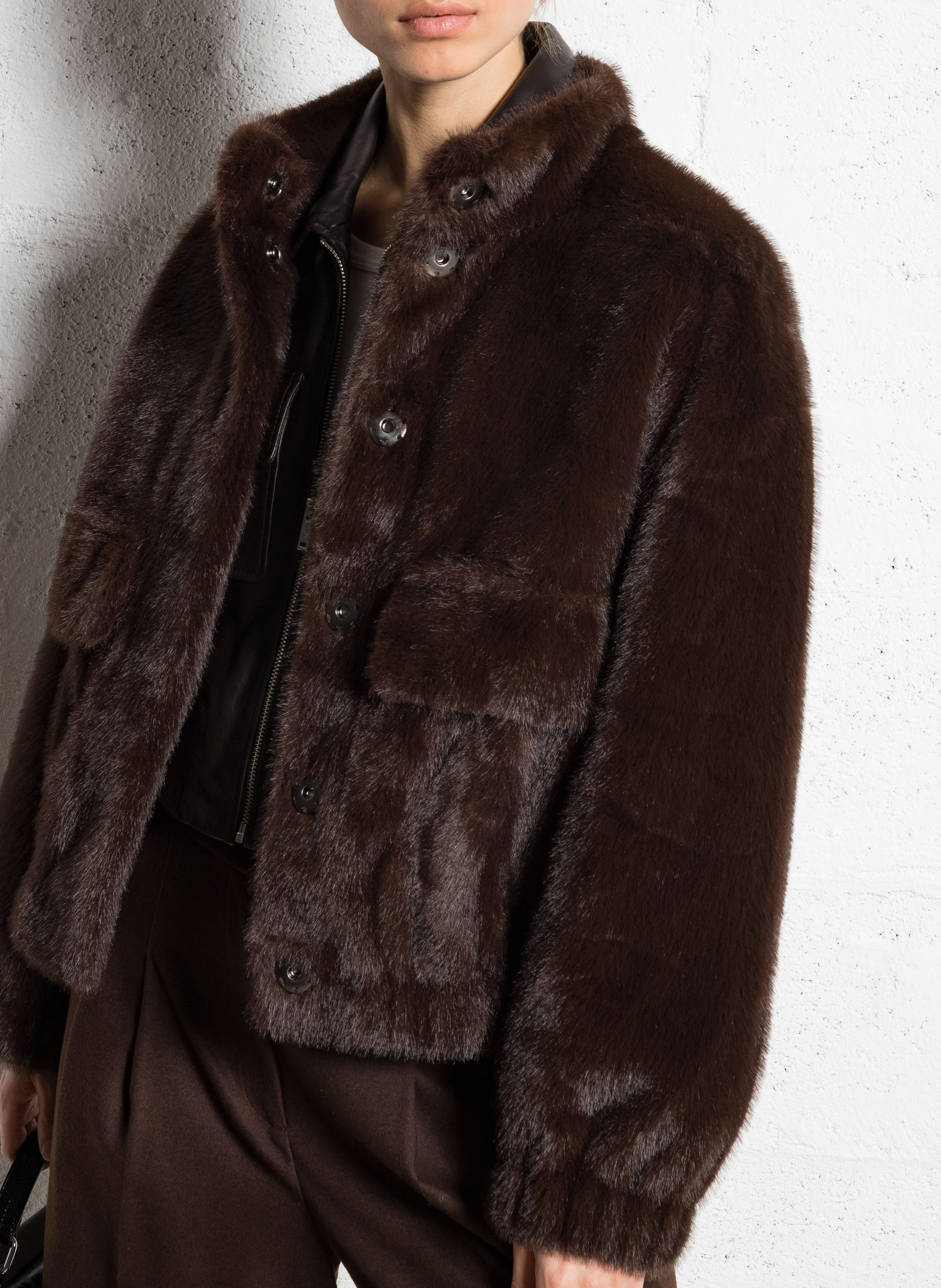 Veste ample col montant en fourrure synthétique BA&SH Marron