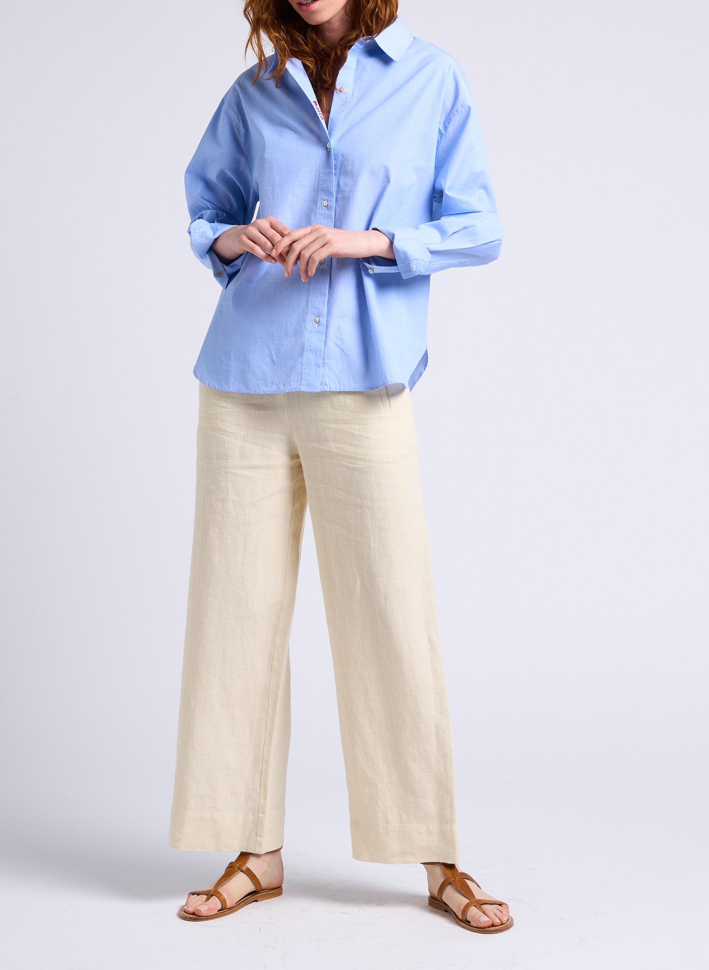 Embroidered straight-cut cotton poplin shirt BELLA JONES Blue