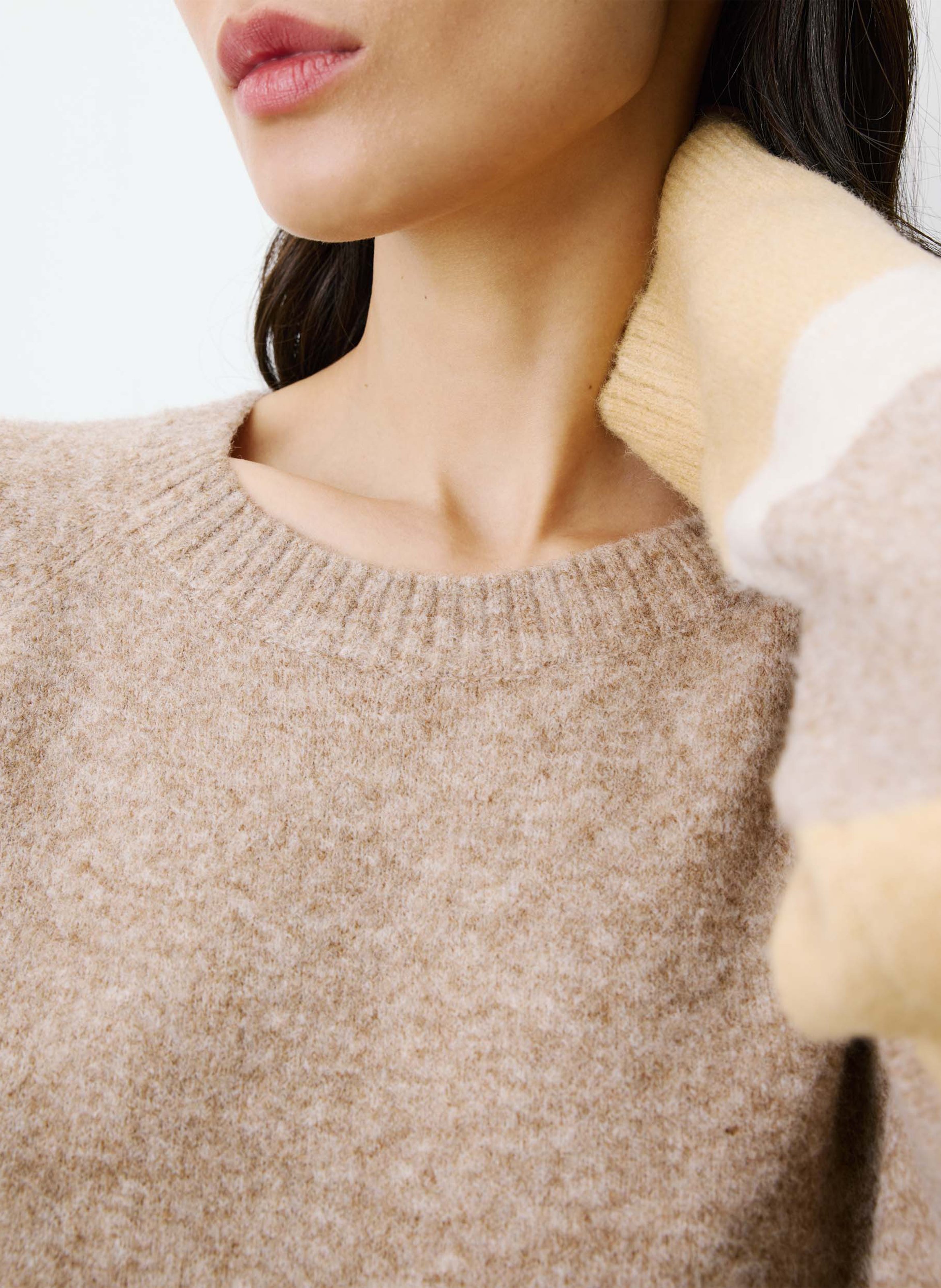 Pull droit col rond en maille jacquard GRACE ET MILA Marron