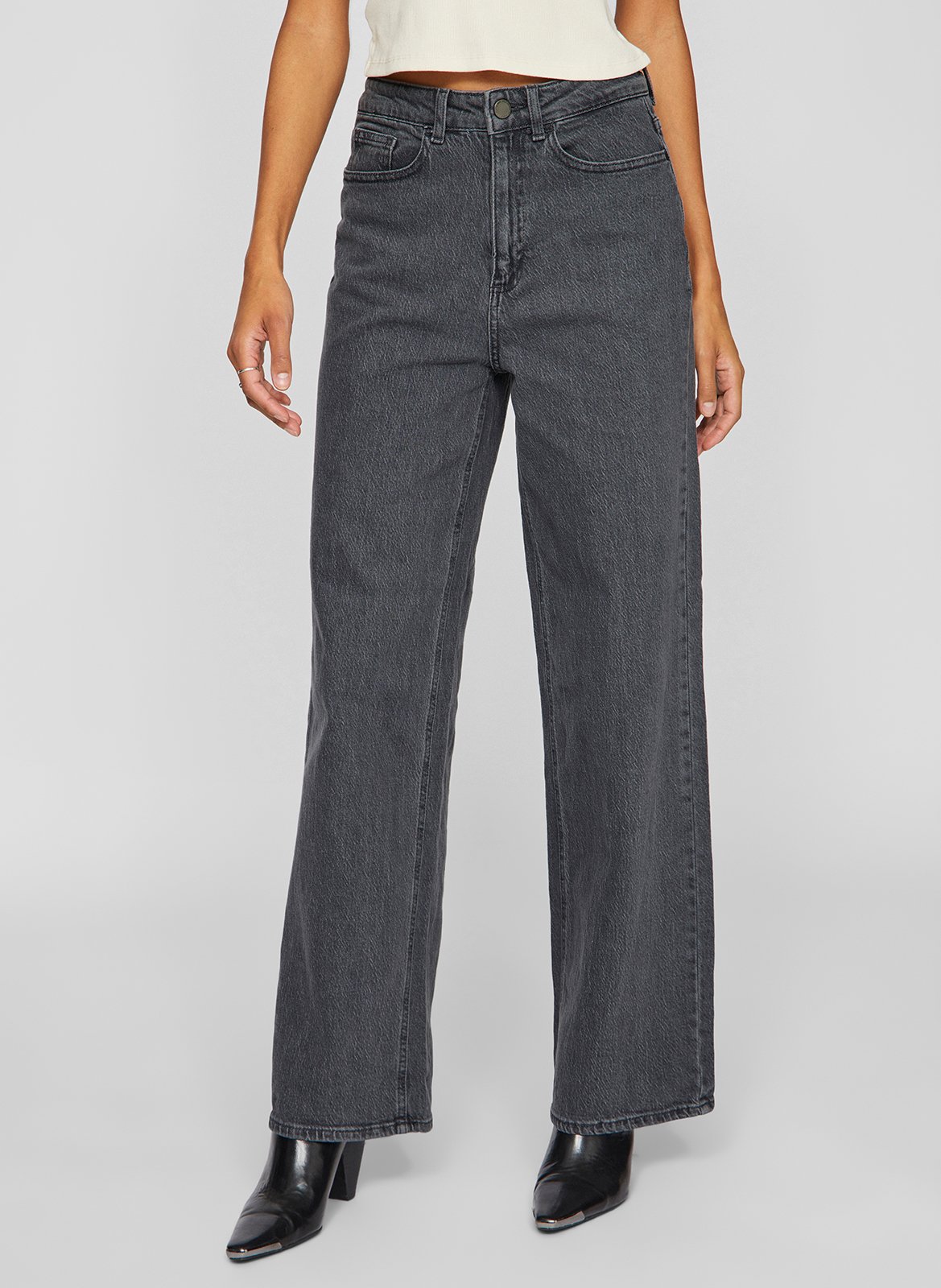 Wide-leg cotton-blend jeans VILA Grey