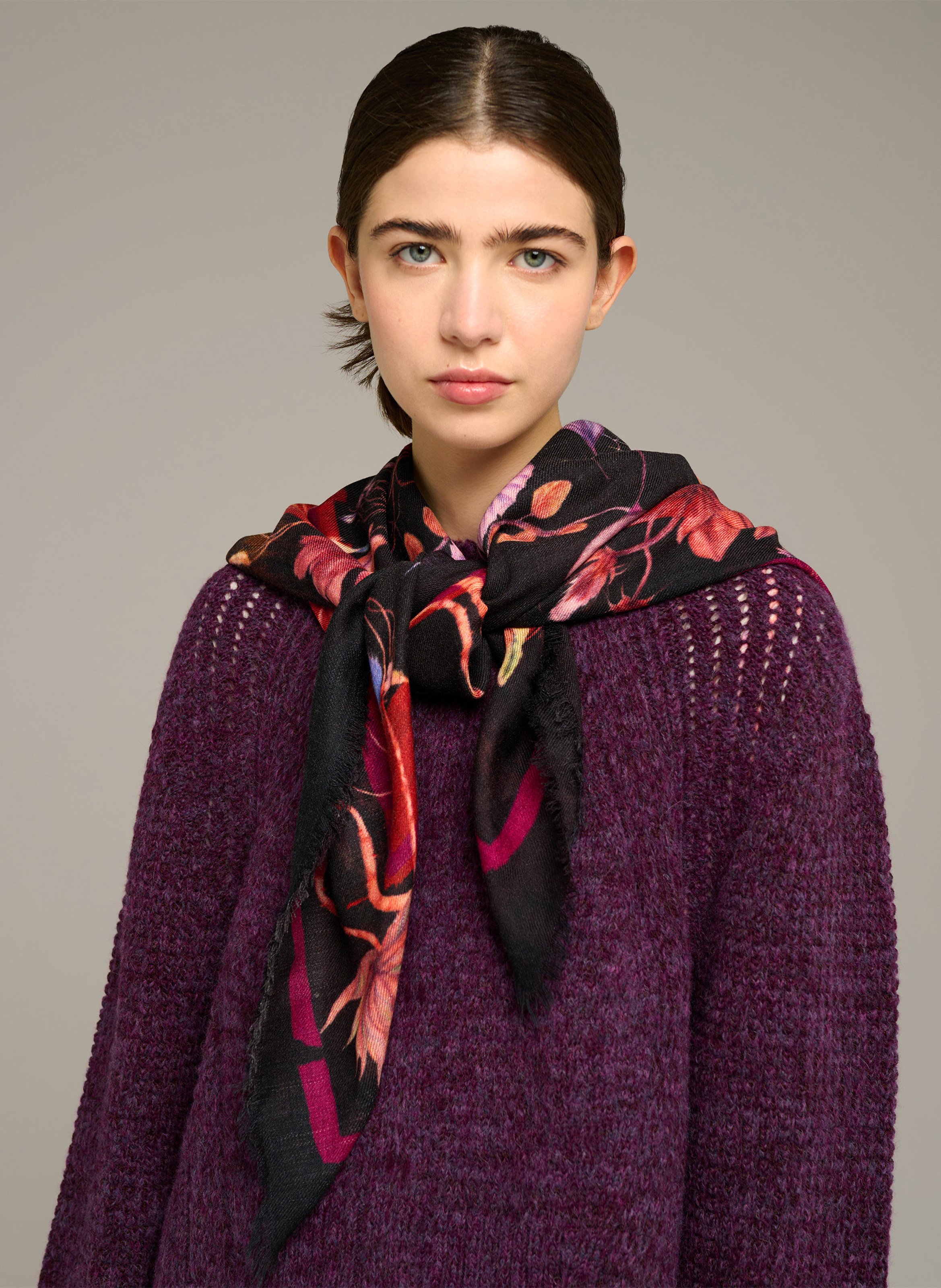 Printed wool scarf COTELAC Brown