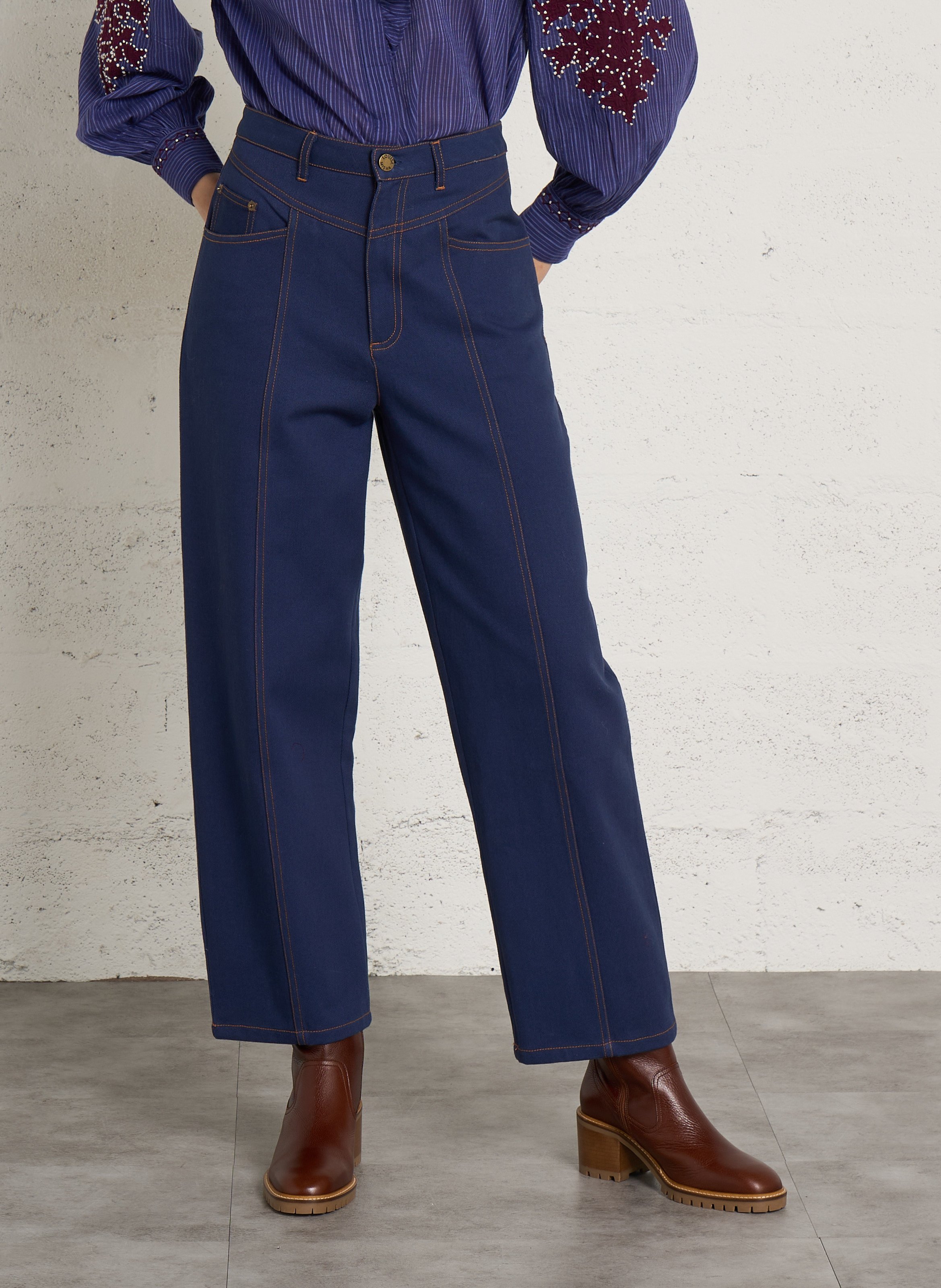 Cotton barrel jeans with topstitching LOUISE MISHA Blue